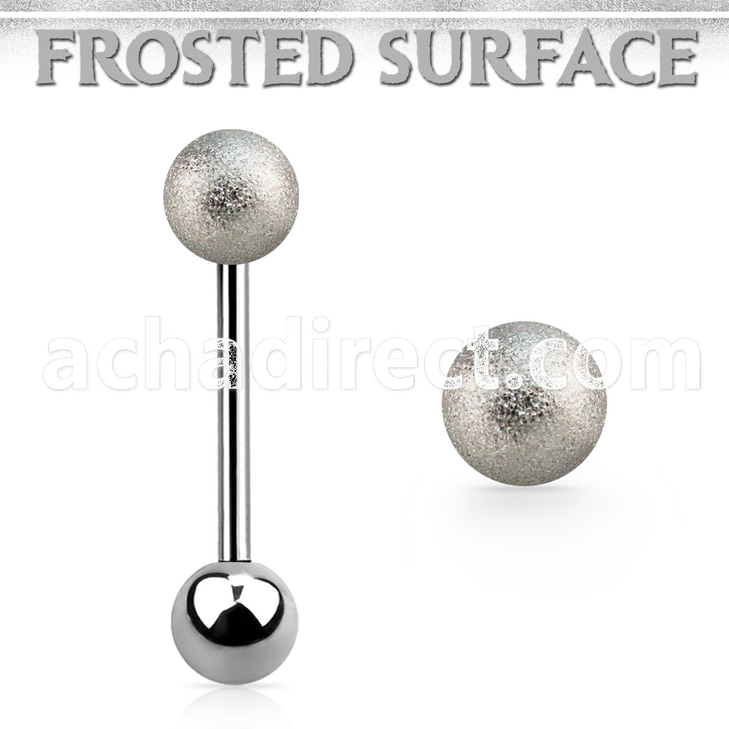 bbfo6 surgical steel tongue barbell w 6mm frosted steel ball