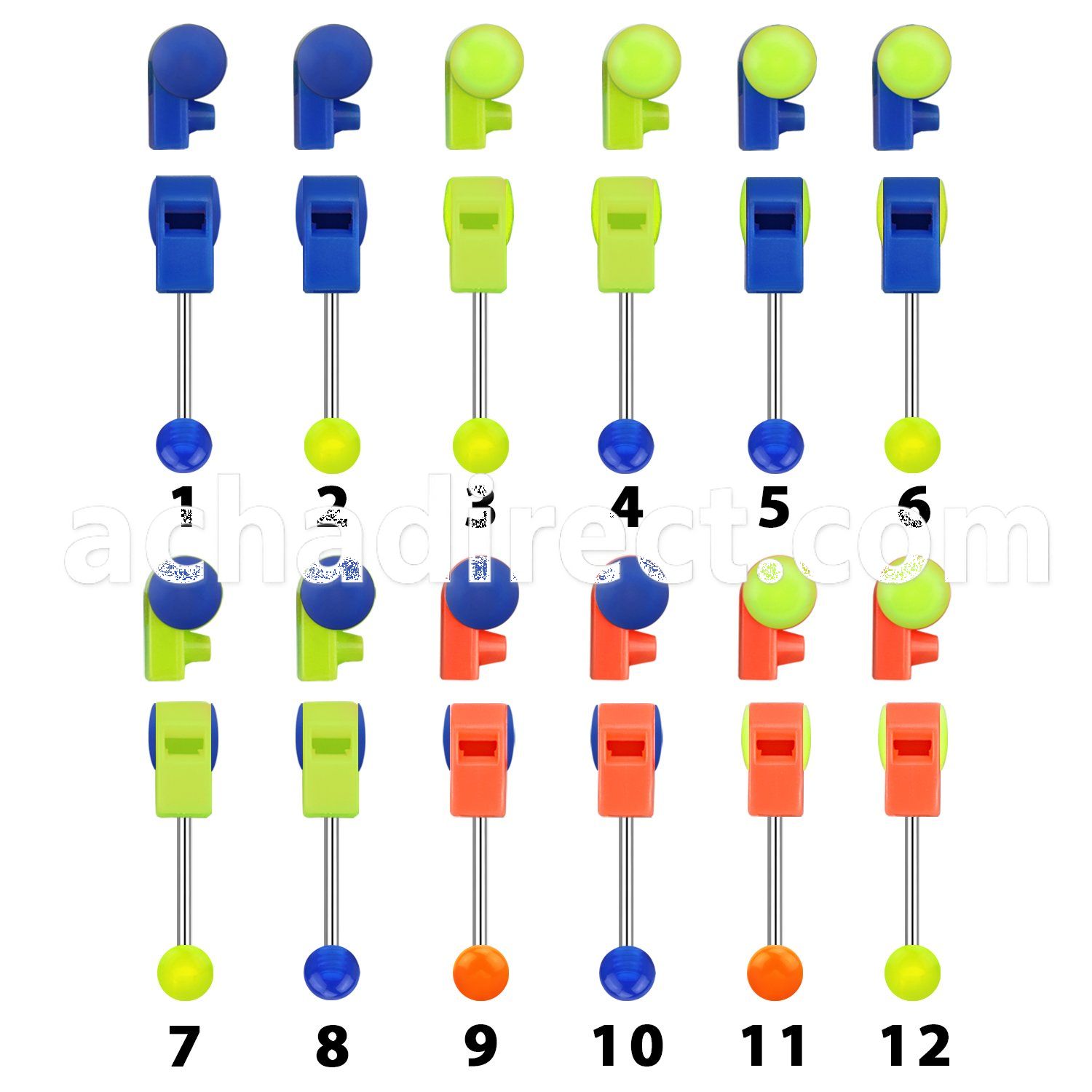 bbglwh 316l steel tongue barbell w acrylic whistle