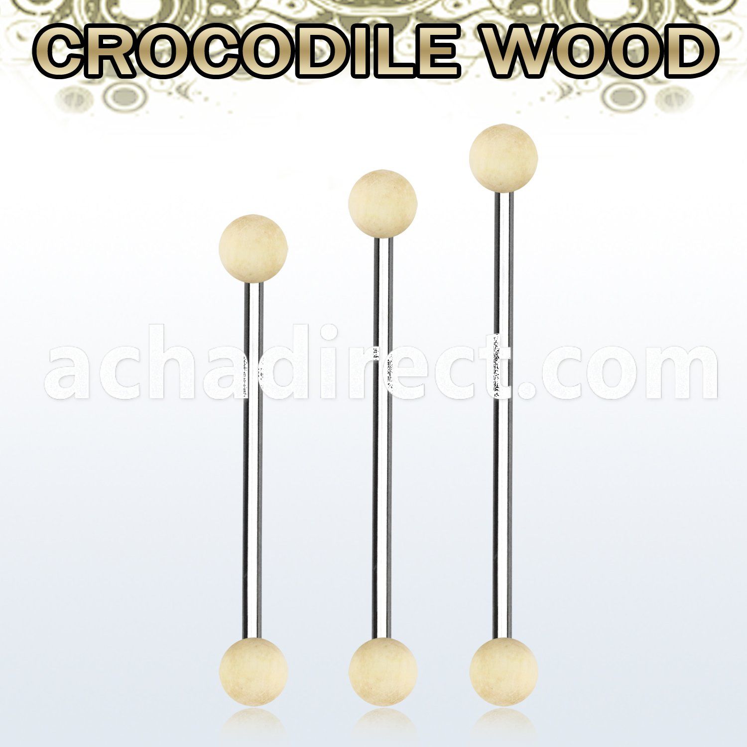 bbincr5 organic industrial barbell w 5mm crocodile wood balls