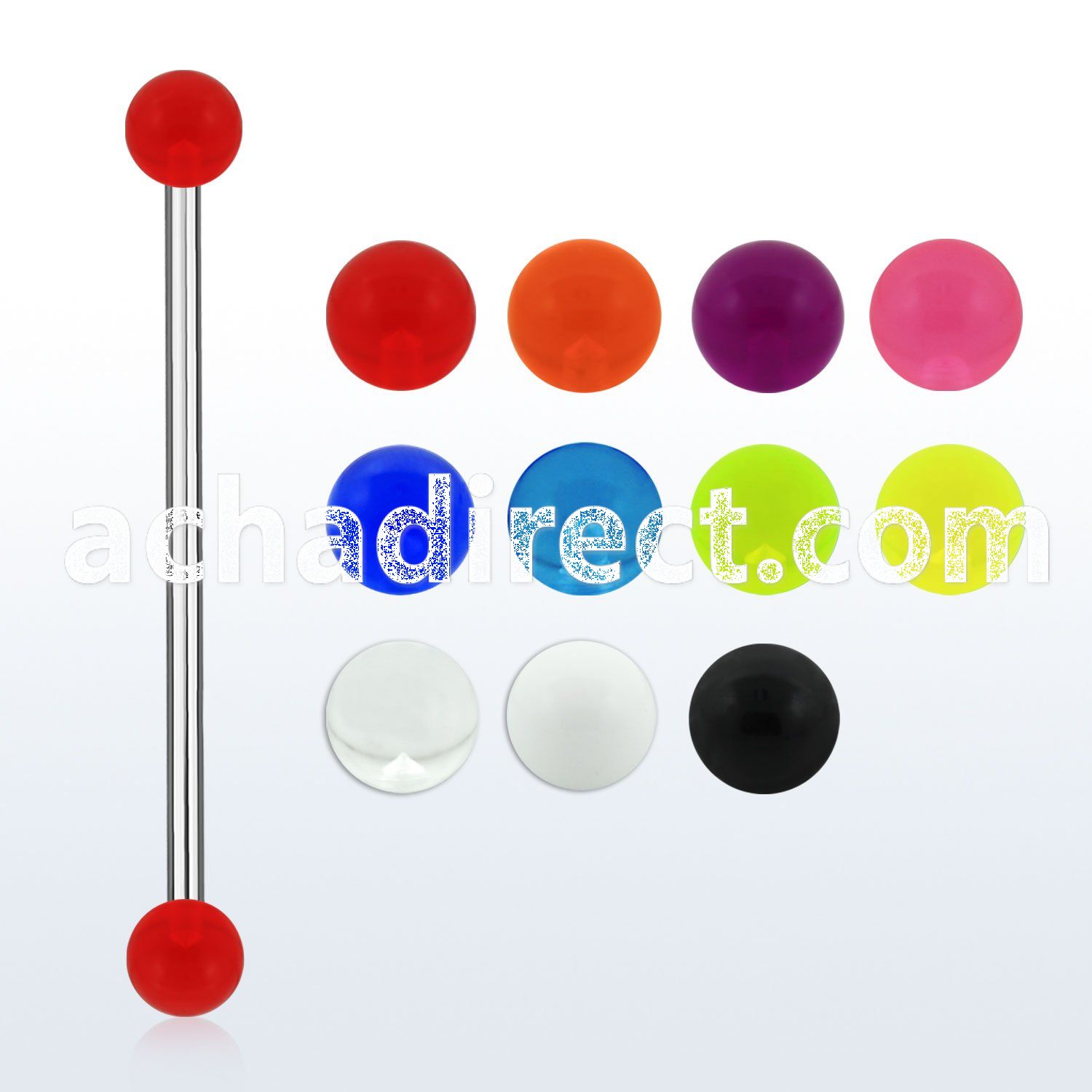 bbiuv4 316l steel industrial barbell with 4mm acrylic uv ball