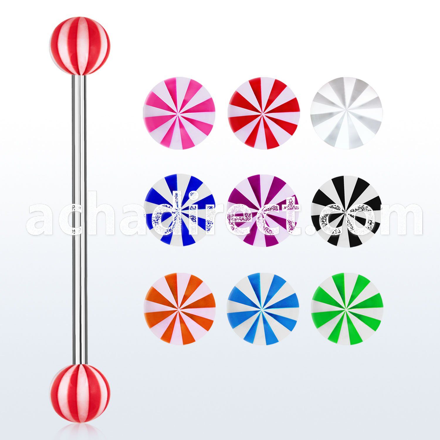 bbivbe5 316l steel industrial barbell with a 5mm uv beach ball