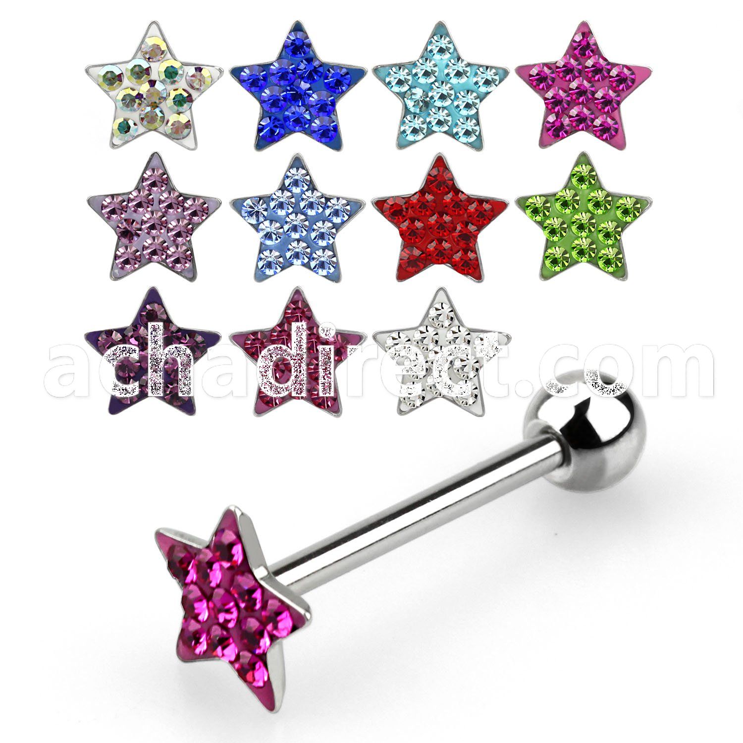 bbmtj1 316l steel tongue barbell with ferido crystal star