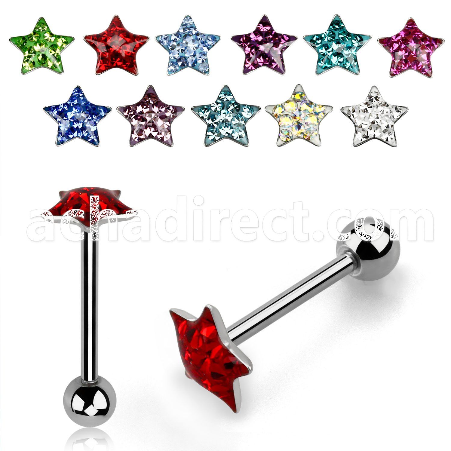 bbmtj2 316l tongue barbell w ferido star top 5mm steel ball