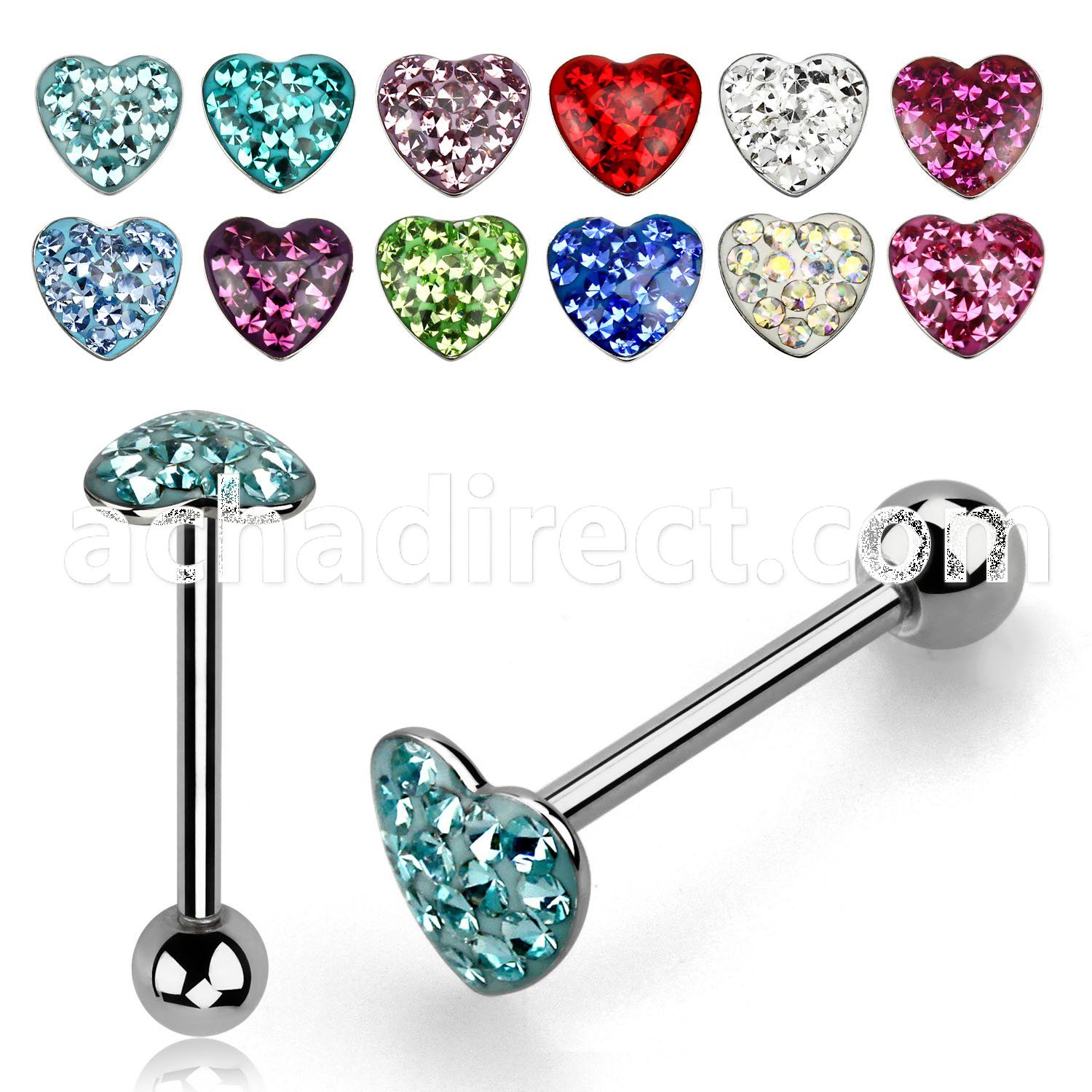 bbmtj3 316l tongue barbell w ferido heart top 5mm steel ball