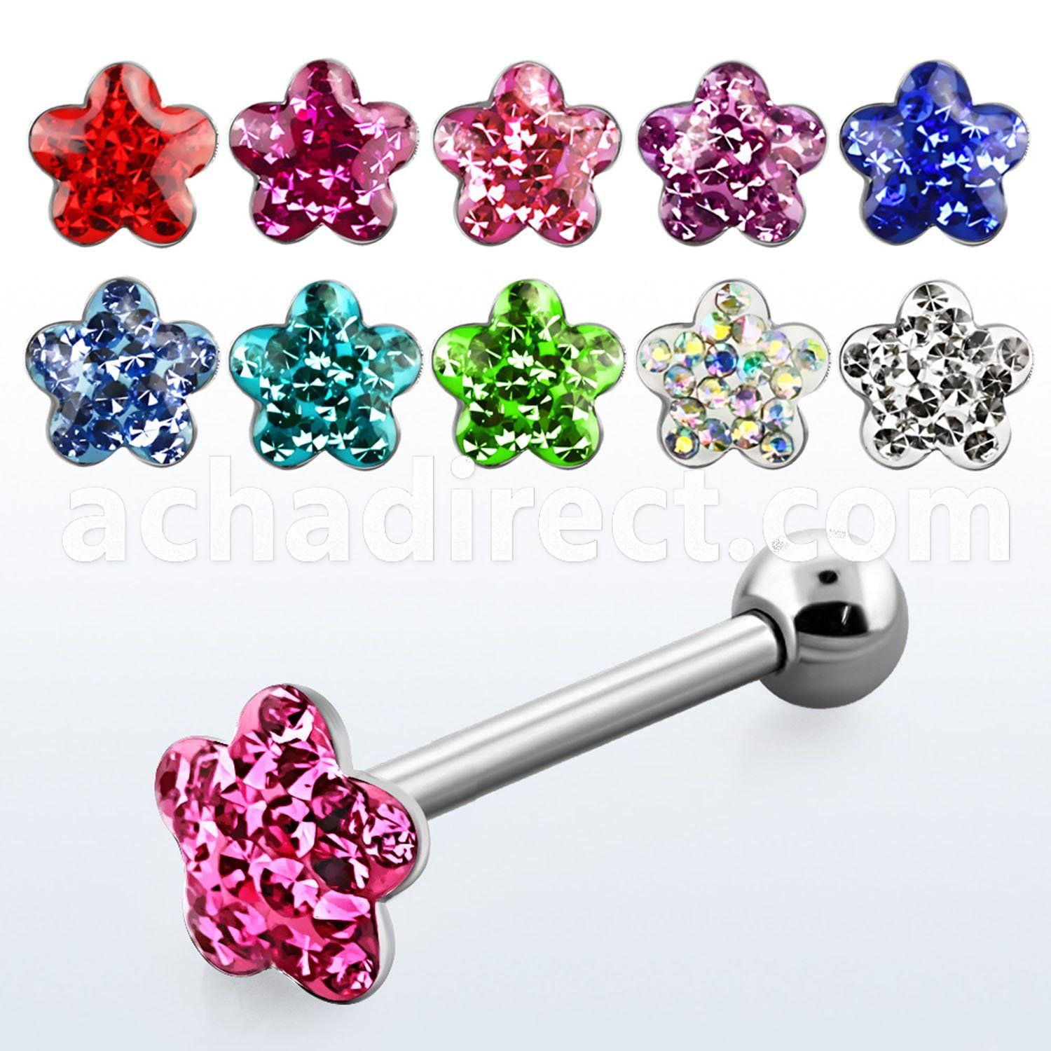 bbmtj6 steel tongue barbell w ferido flower top steel ball