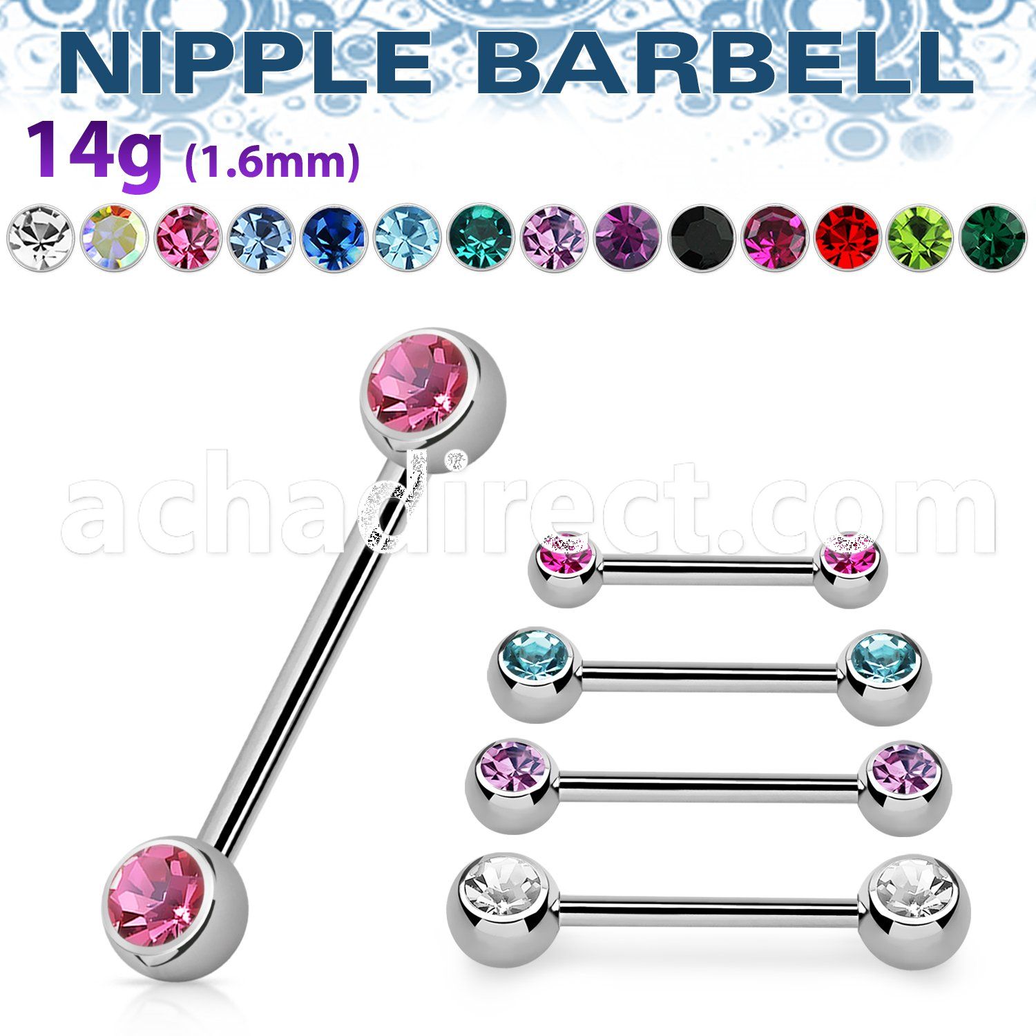 bbnp2c 316l steel nipple barbell with a 5mm jewel ball