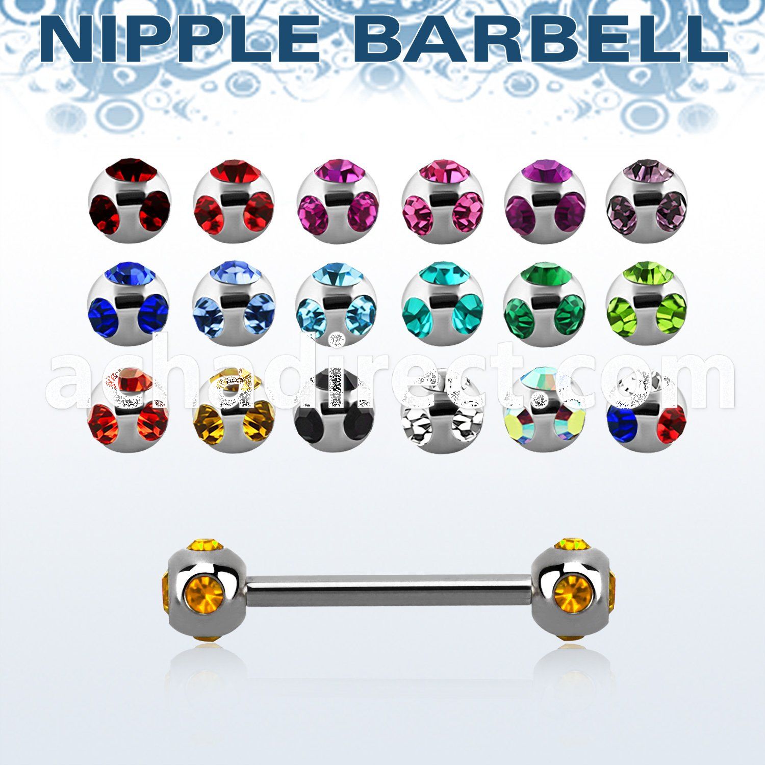 bbnp5c 316l steel nipple barbell with a 5mm multi jewel ball