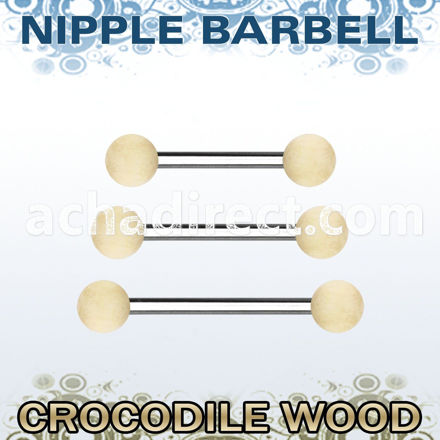 bbnpcr5 organic nipple barbell w two 5mm crocodile wood balls