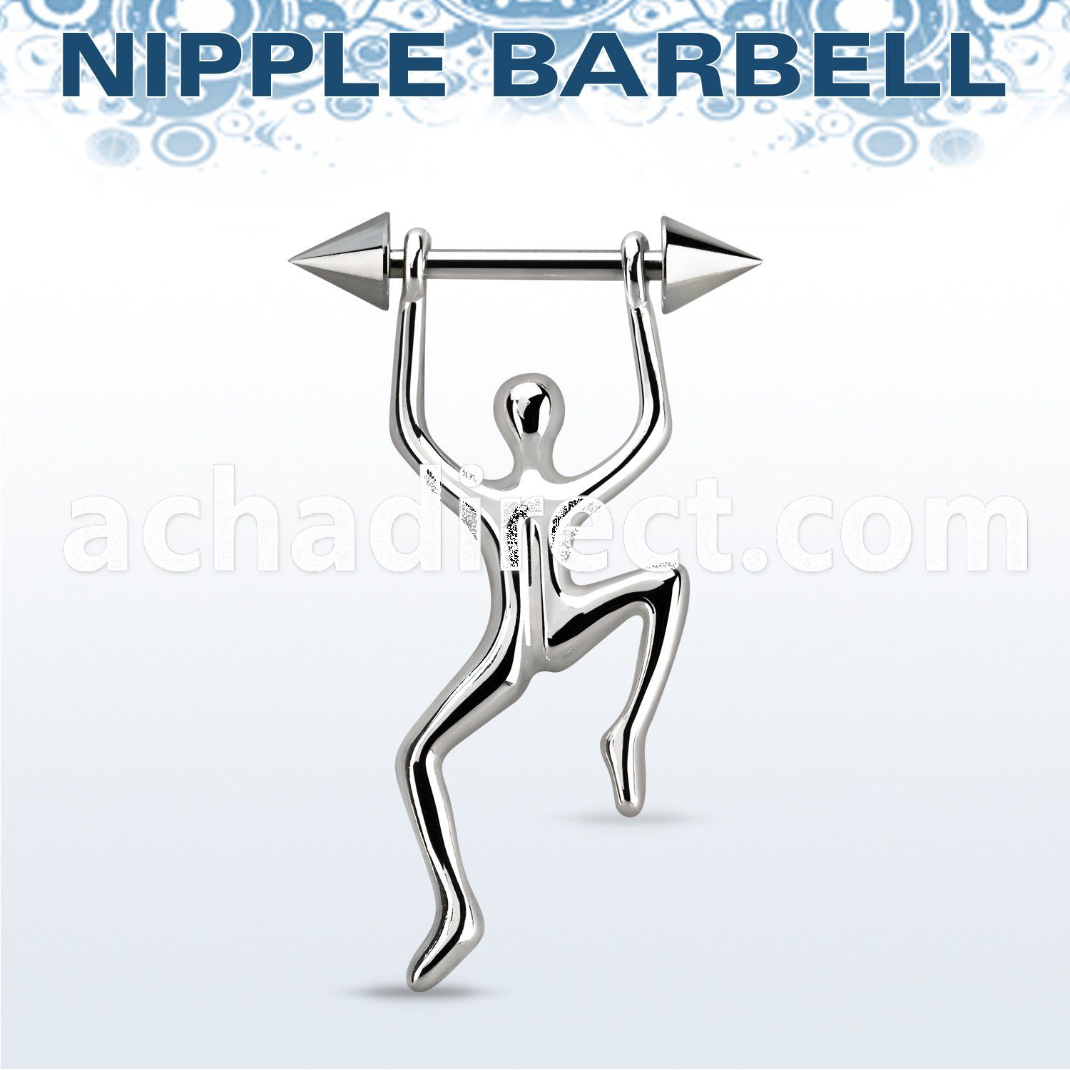 bbnpd11 316l steel nipple barbell w 5mm cones hanging man 