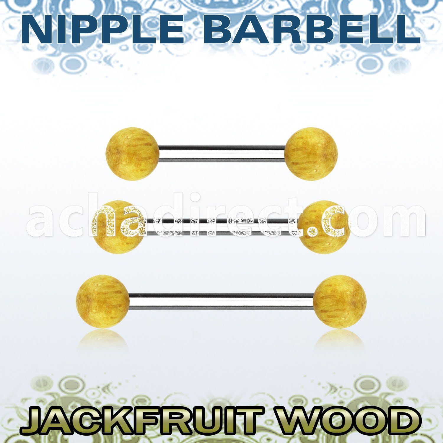 bbnpjf5 organic nipple barbell w two 5mm jack fruit wood balls