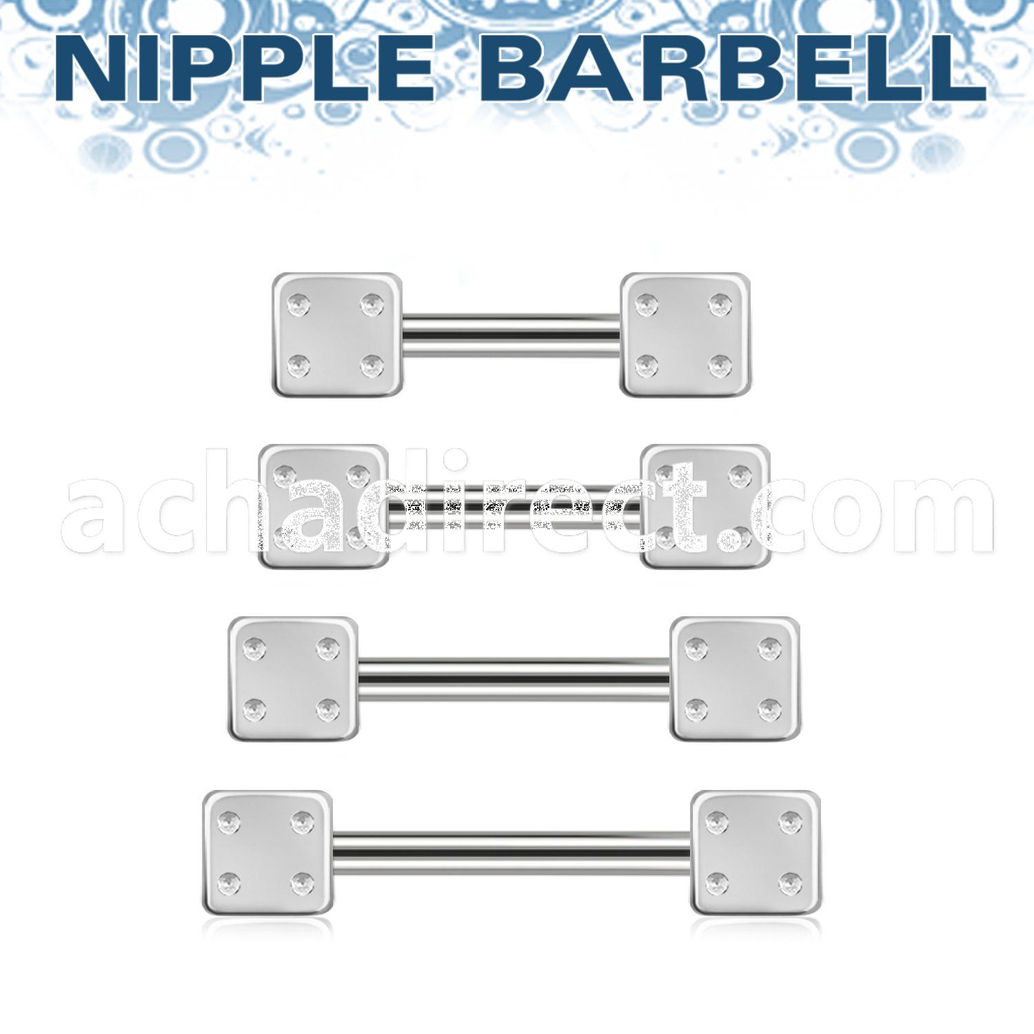 bbnpsdi5 1 6mm 316l steel nipple barbell with two 5mm dices