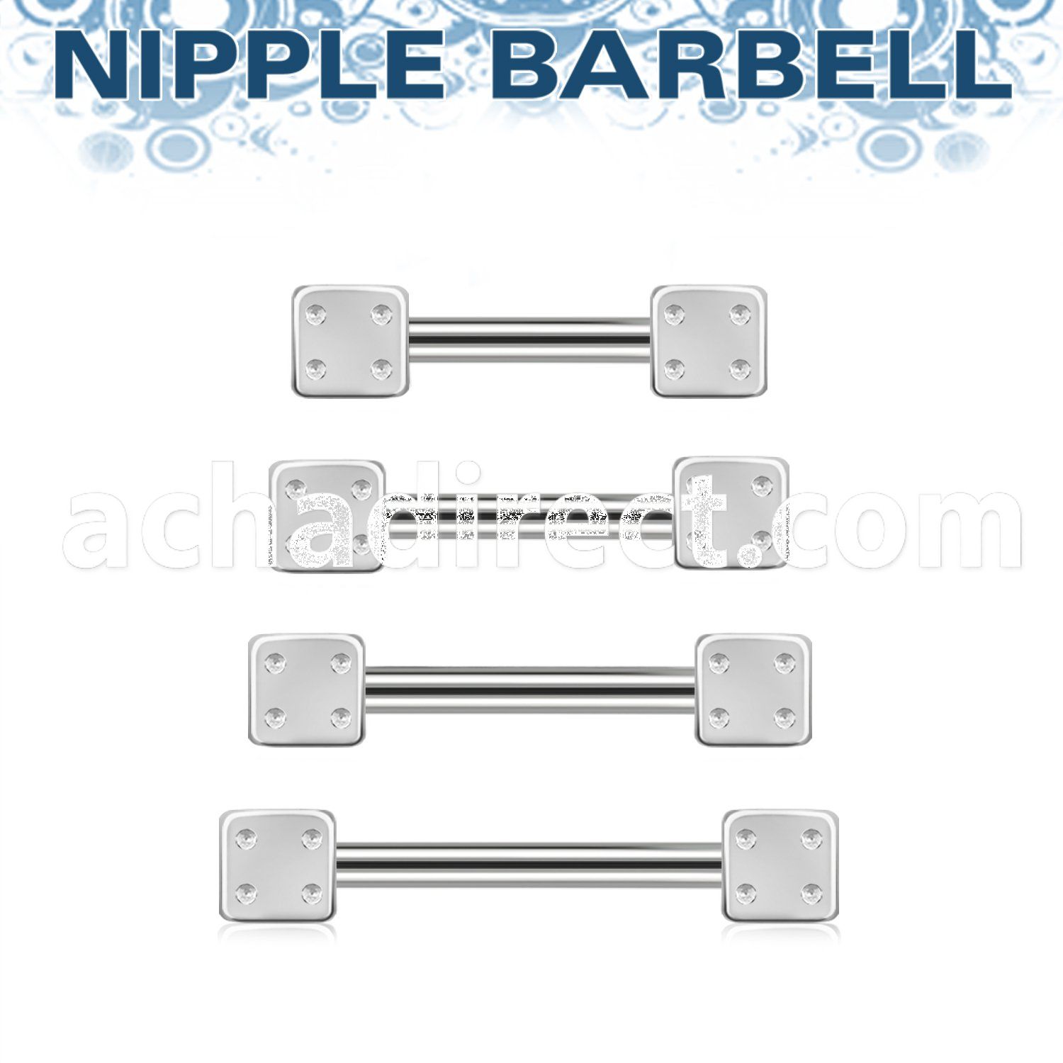 bbnpsdi 1 6mm 316l steel nipple barbell with two 4mm dices