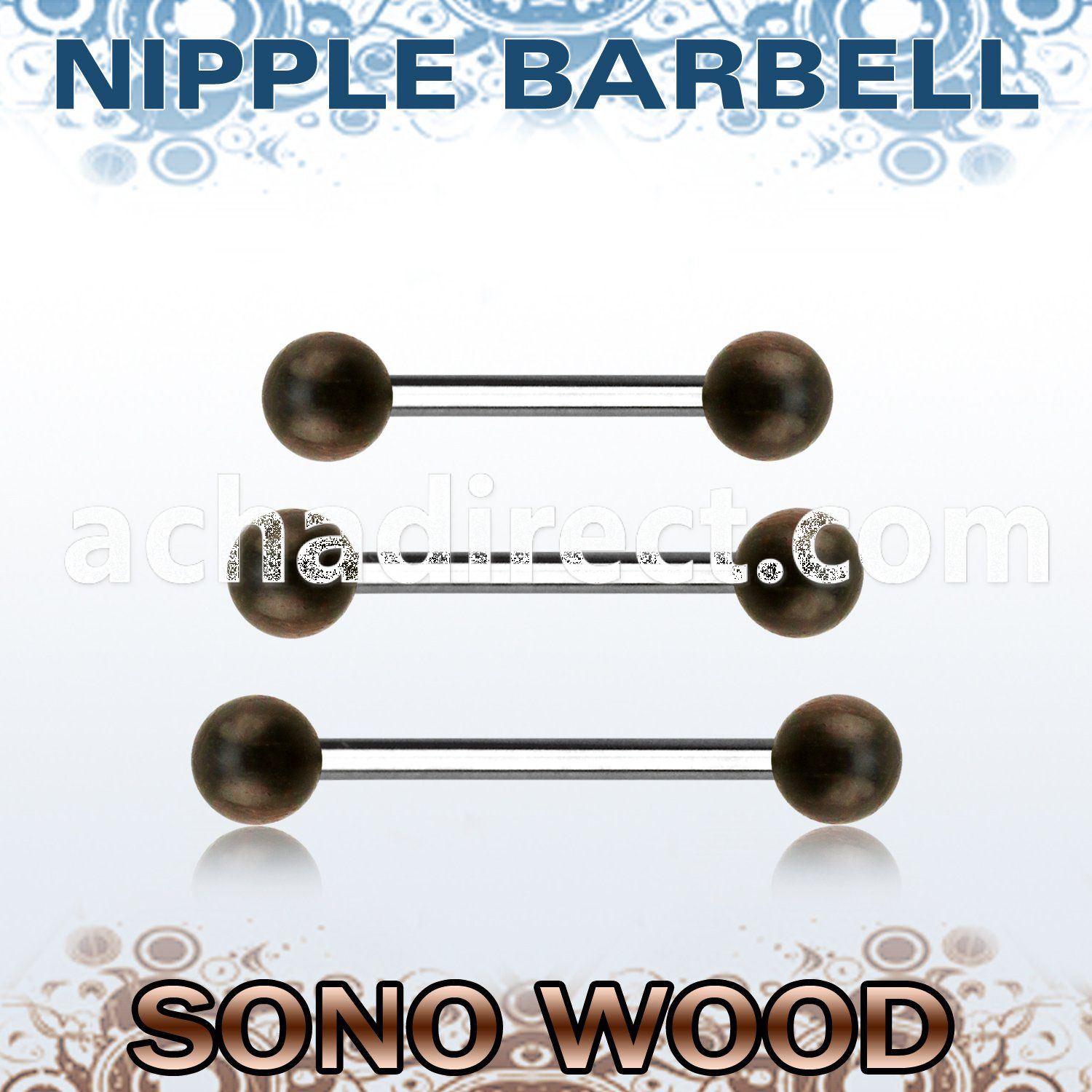 bbnpsn5 organic nipple barbell w two 5mm sono wood balls