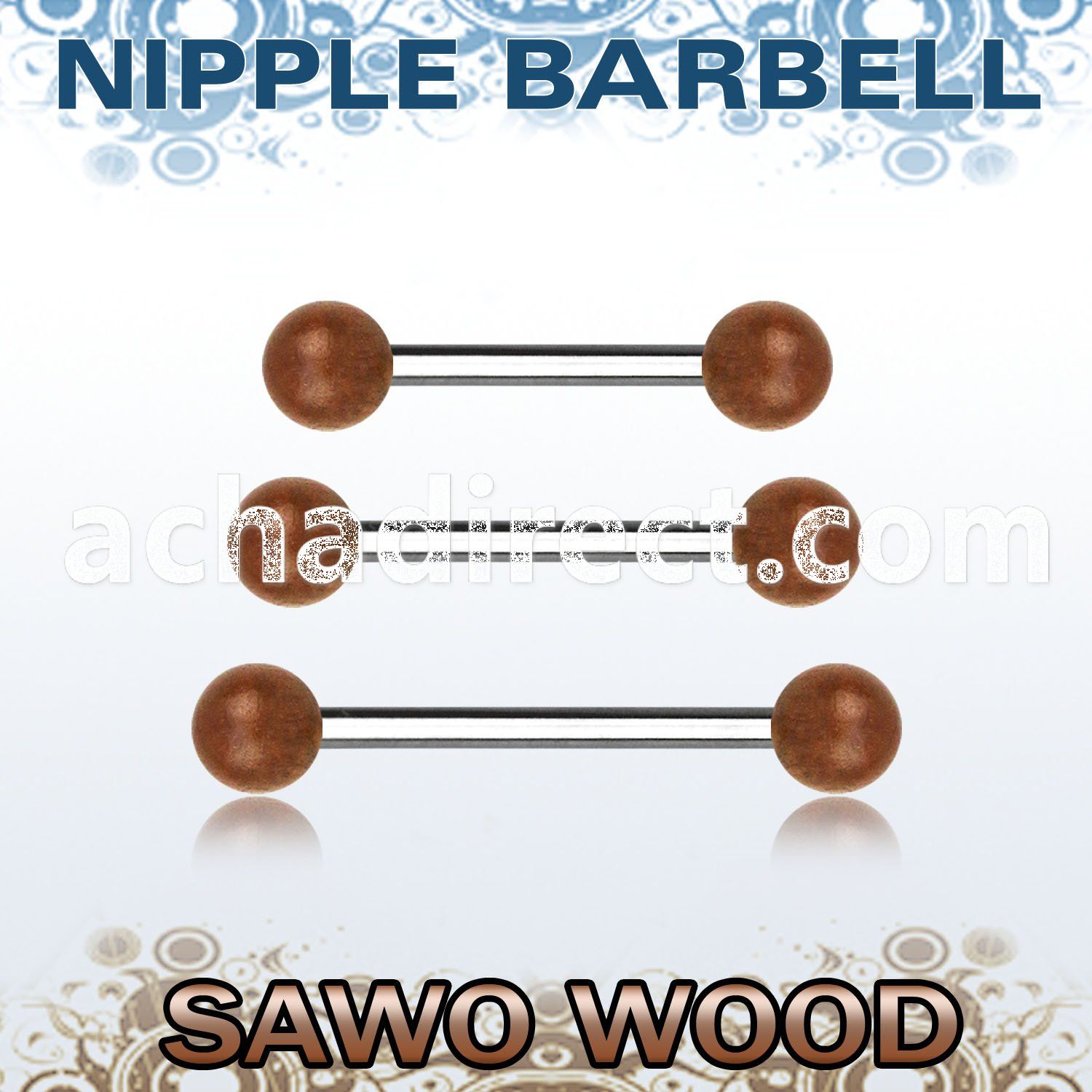 bbnpsw5 organic nipple barbell w two 5mm sawo wood balls