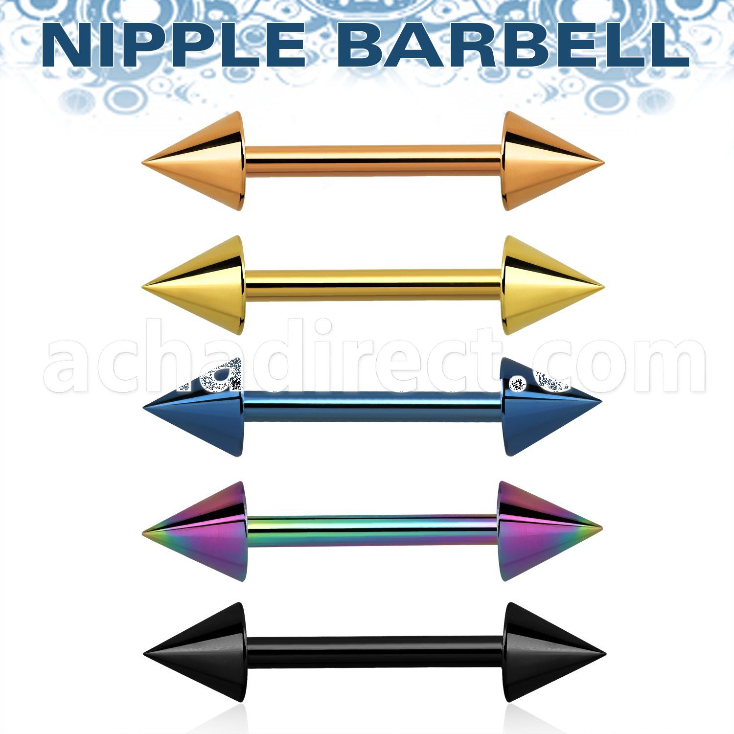 bbnptcn anodized 316l steel nipple barbell w two 4mm cones