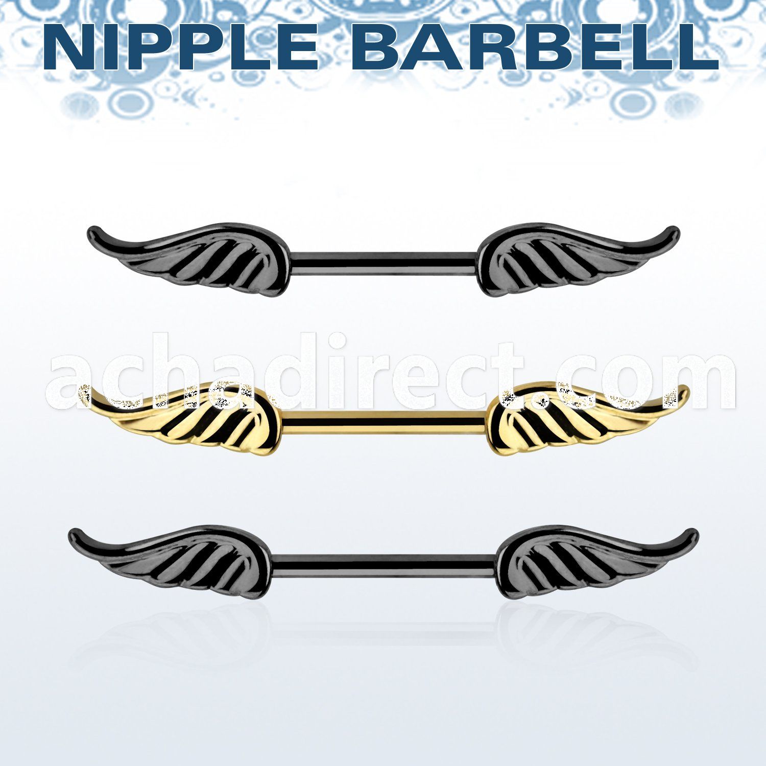 bbnptwg anodized surgical steel nipple barbell w two small wings