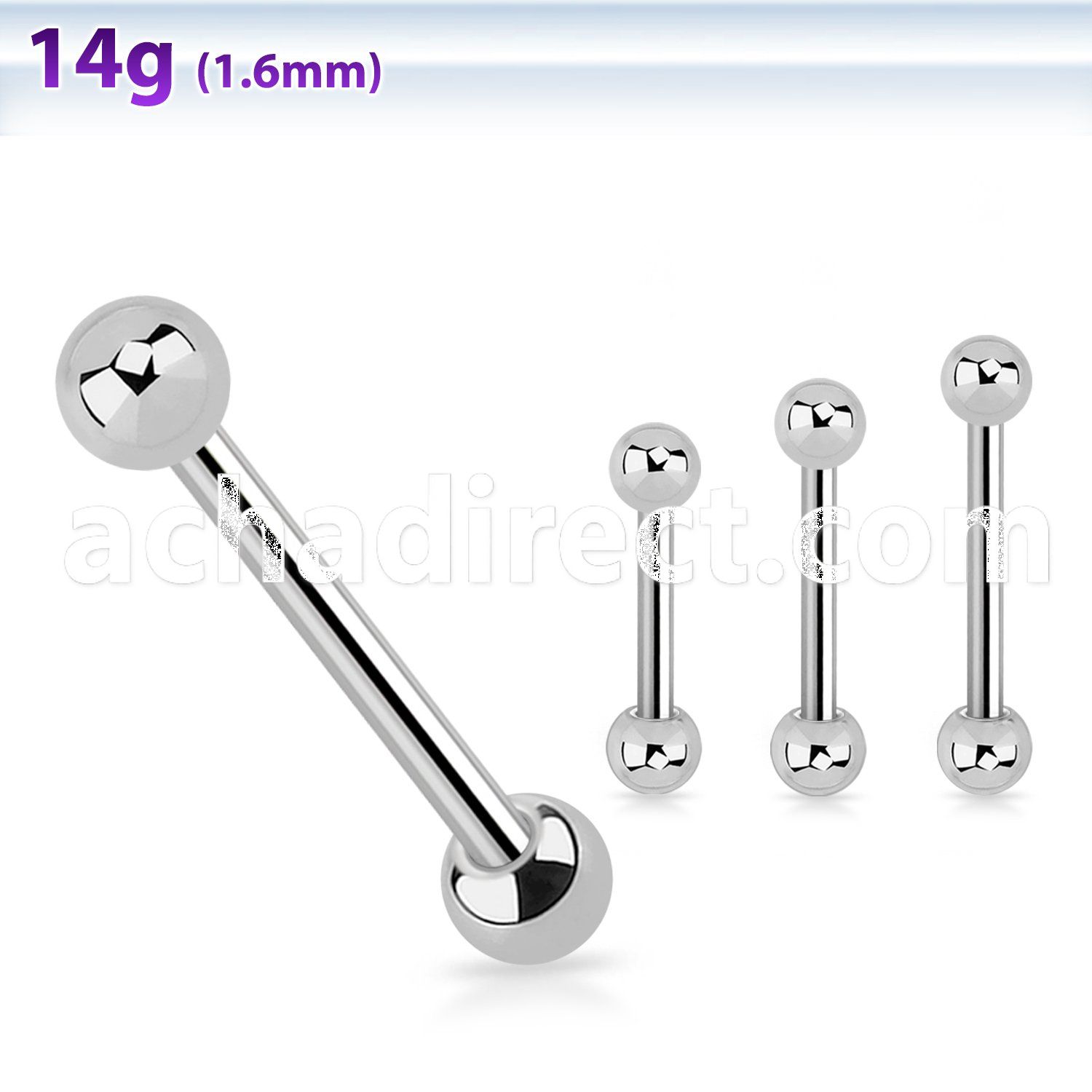 bbs 1 6mm 316l steel tongue barbell with two 5mm balls