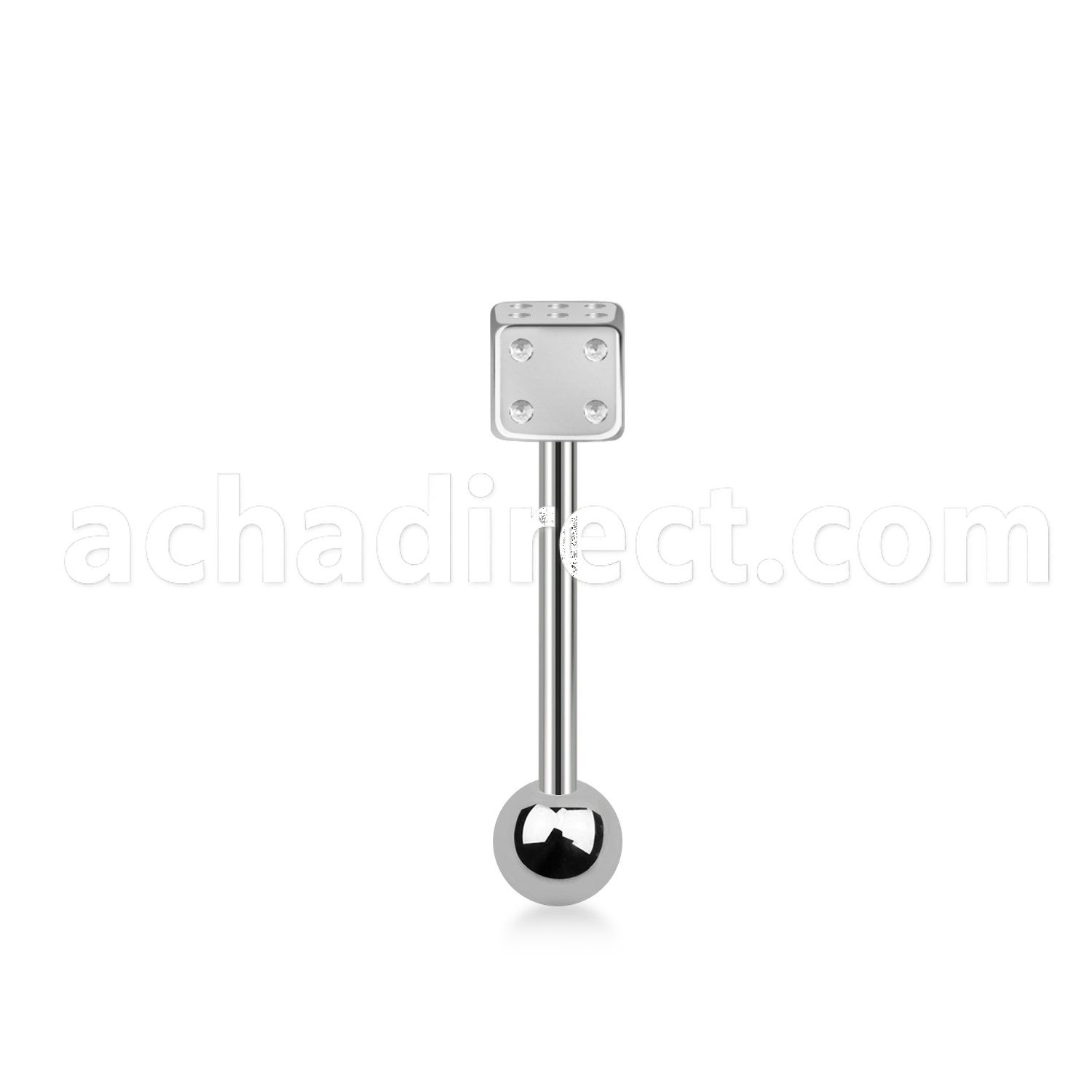 bbsdi 316l steel tongue barbell with 5mm dice top steel ball