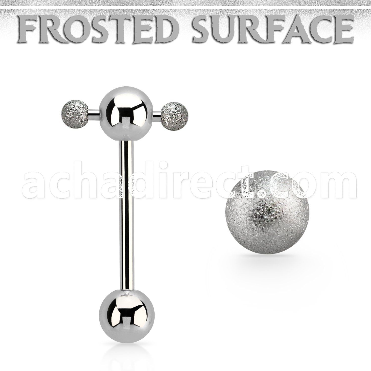bbspnfo steel spinner tongue barbell w 2 3mm frosted steel balls