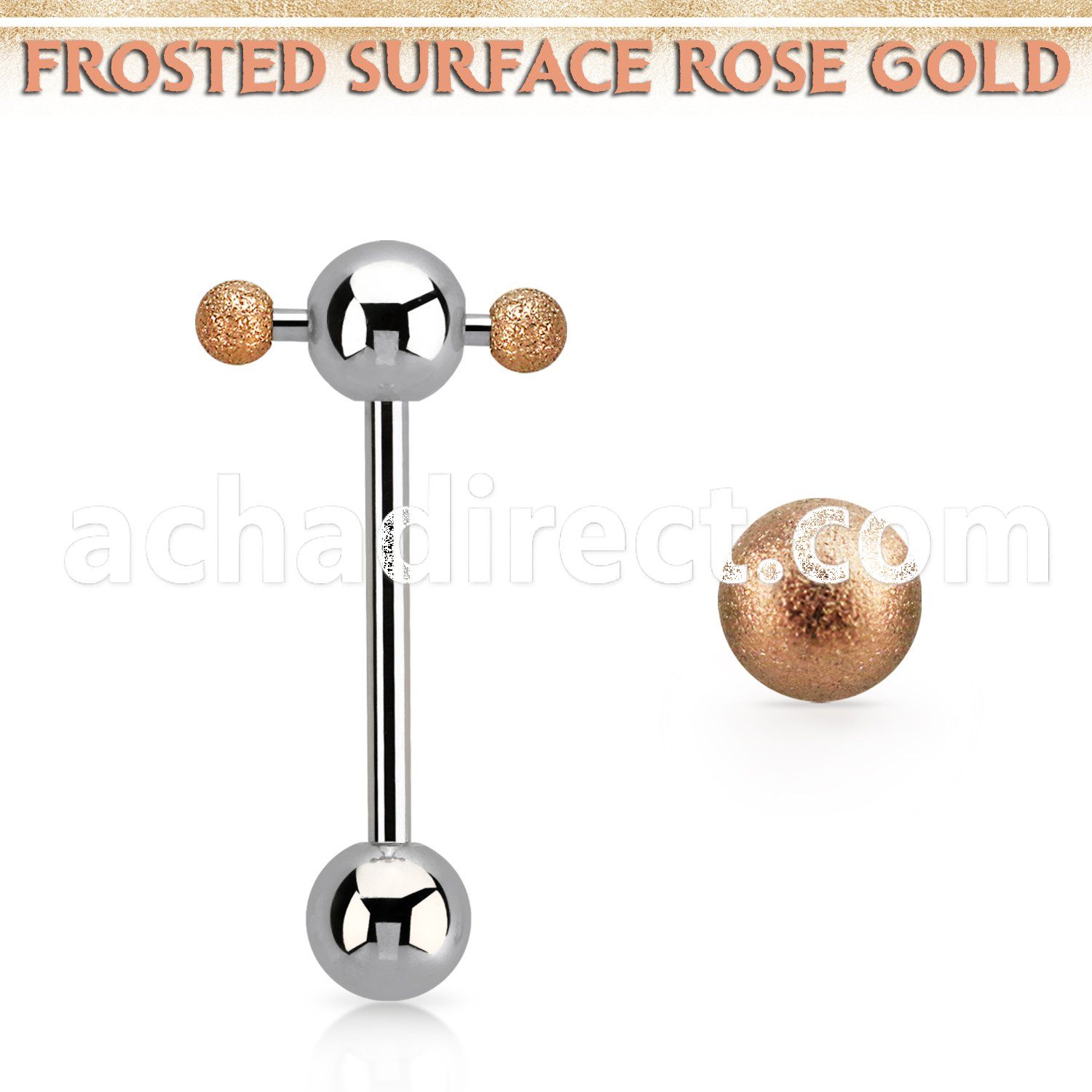 bbspnfor steel spinner tongue barbell rose gold frosted ball