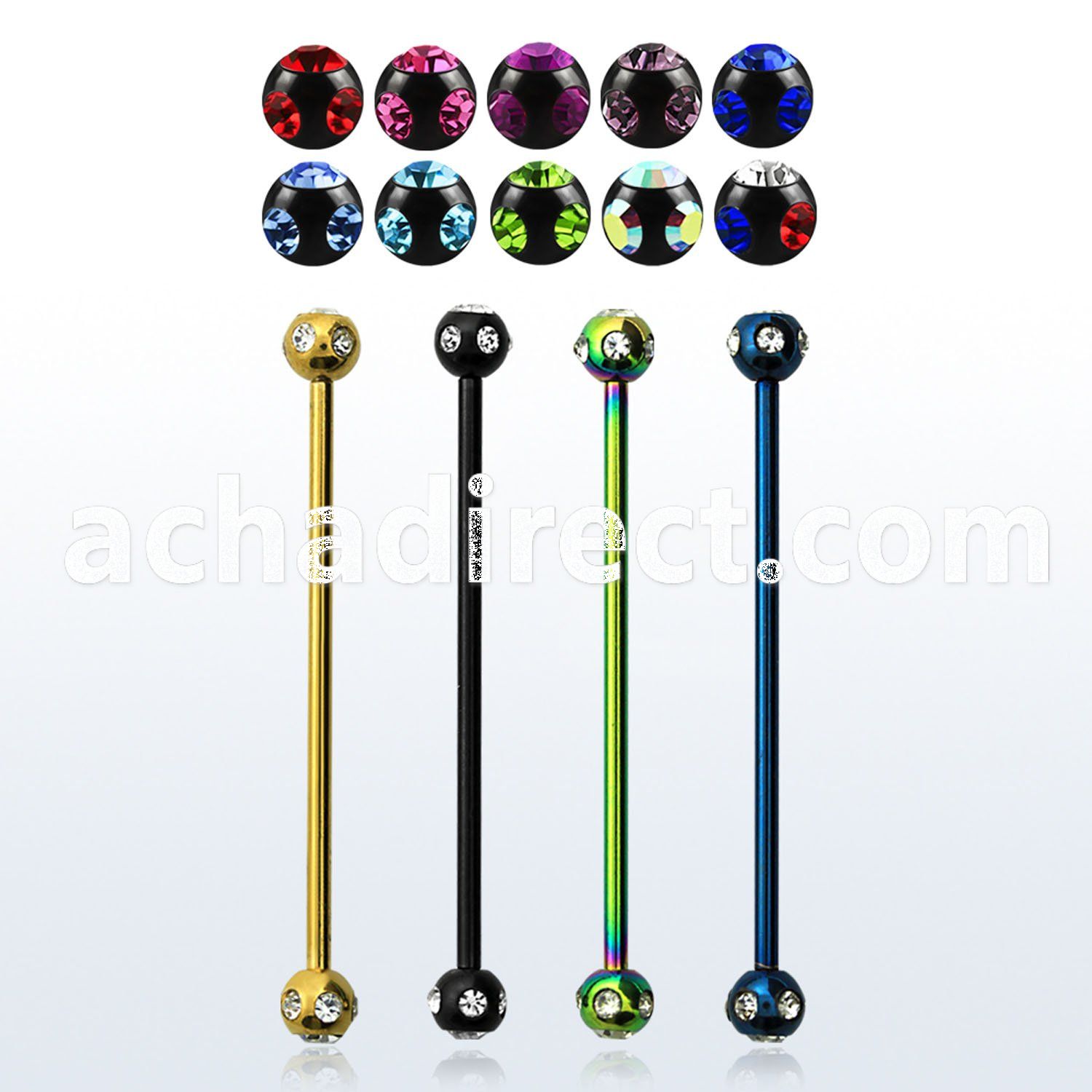 bbt5c pvd 316l steel industrial barbell w jewel ball