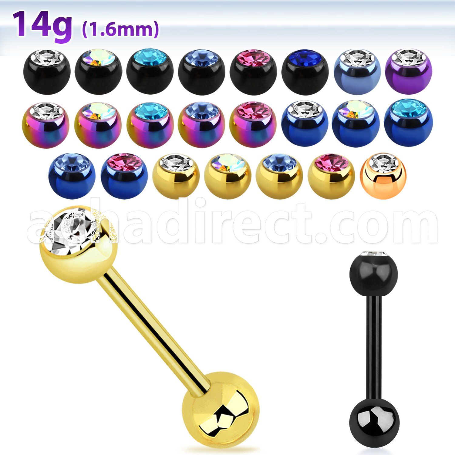 bbtc anodized 316l steel tongue barbell w 6mm jewel steel
