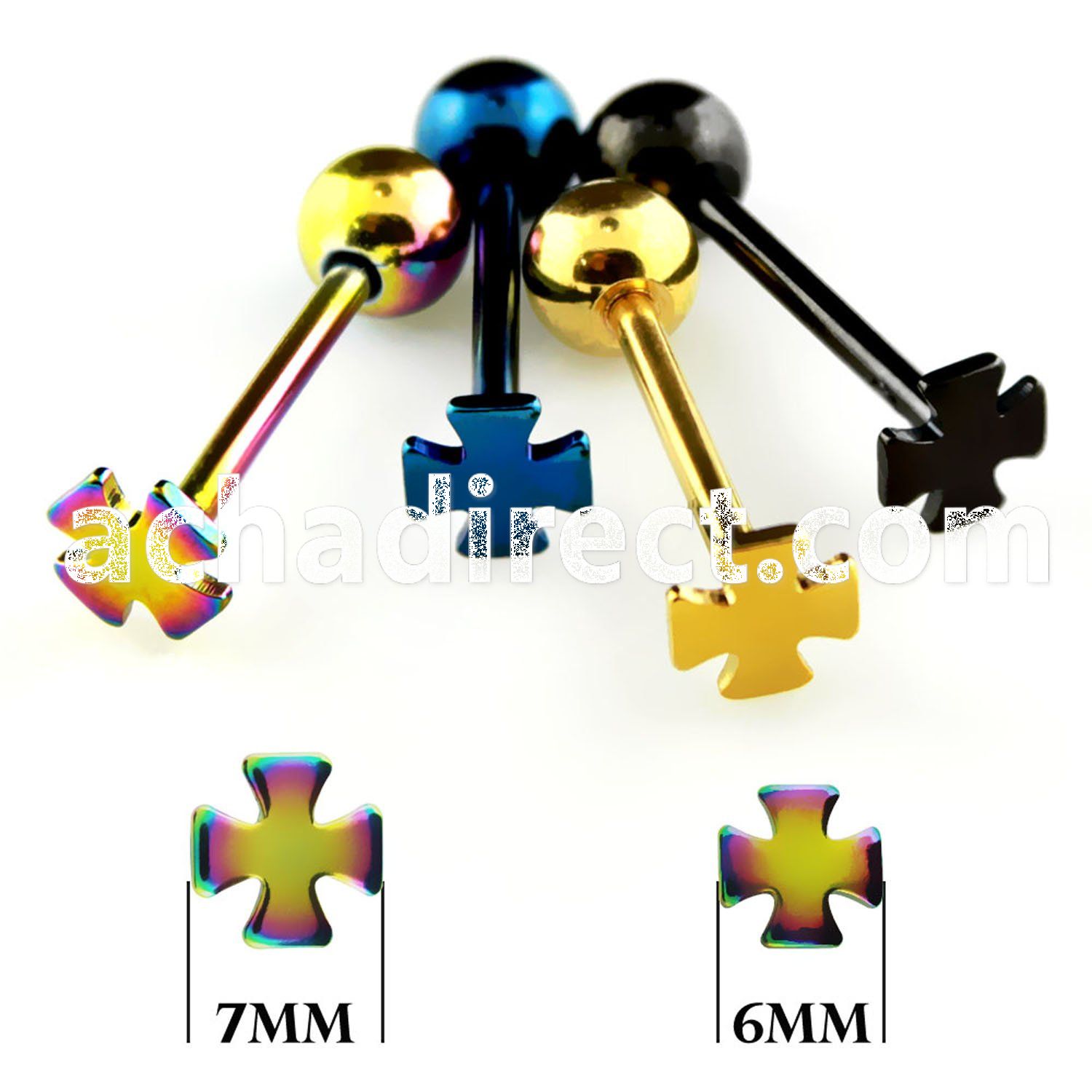 bbtcr anodized 316l steel tongue barbell w cross top ball