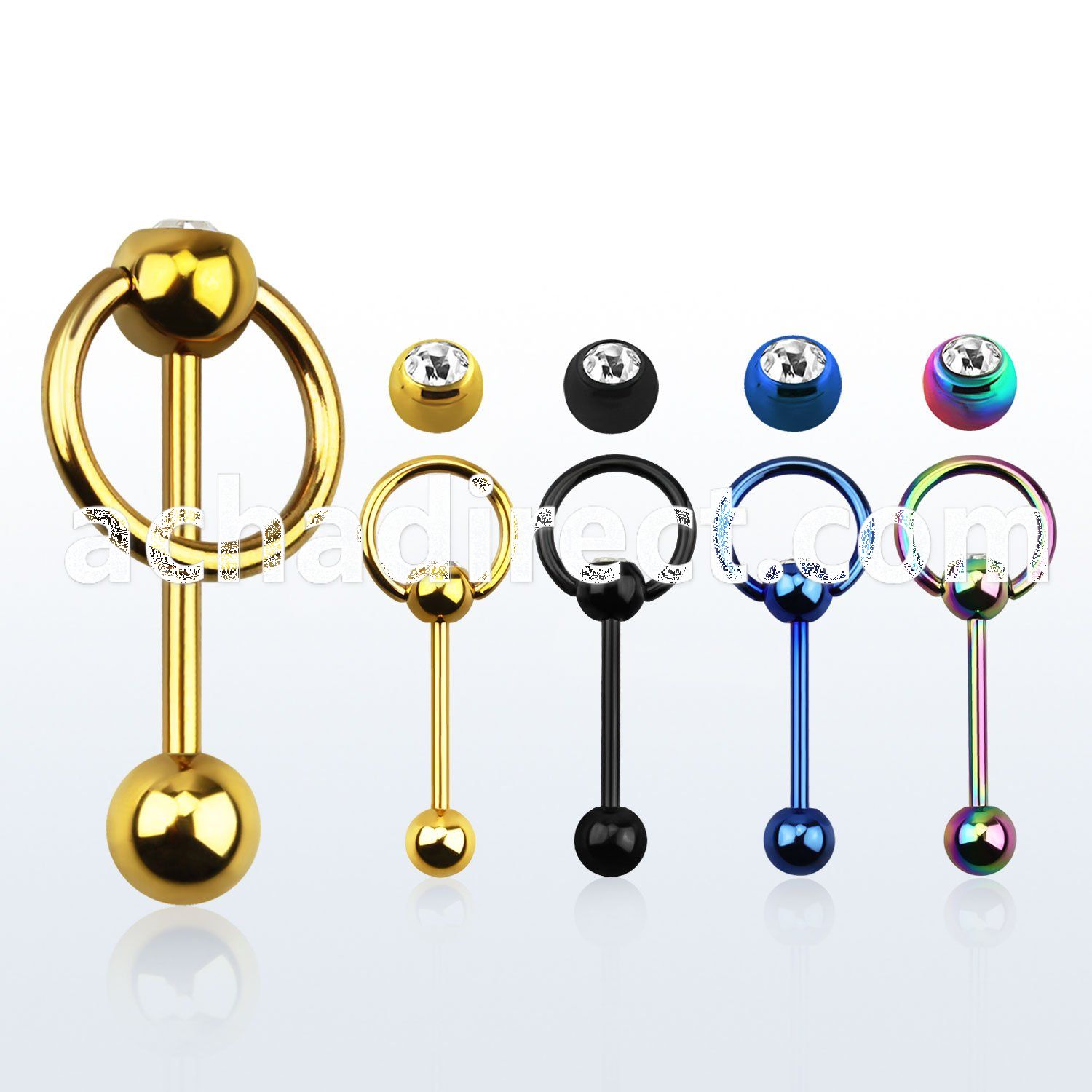 bbtcsl anodized 316l steel tongue barbell w bezel jewel ring