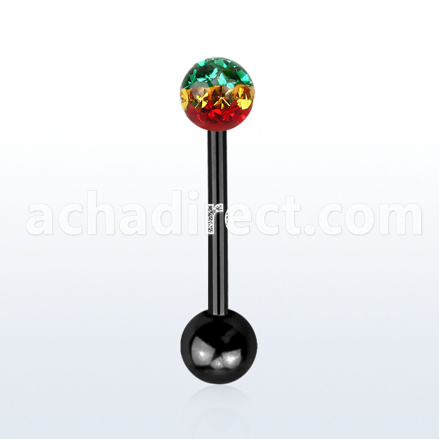 bbtfr5r anodized 316l steel tongue barbell w rasta color crystal