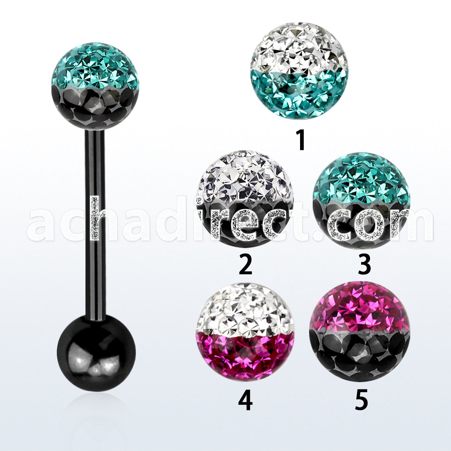 bbtfr6e anodized 316l tongue barbell w 6mm 2 color ferido ball