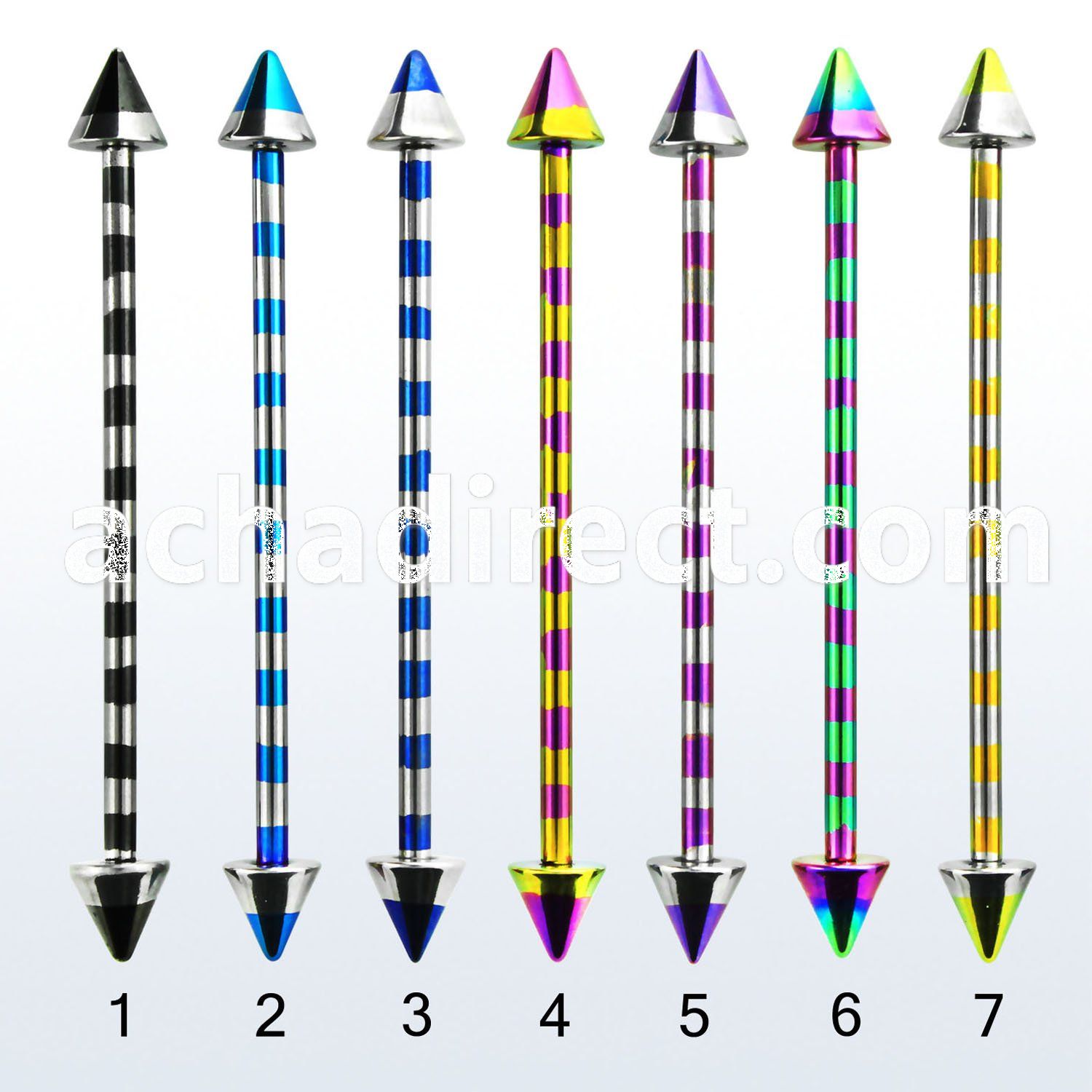 bbtnrb zebra striped pvd 316l steel industrial barbell w cones