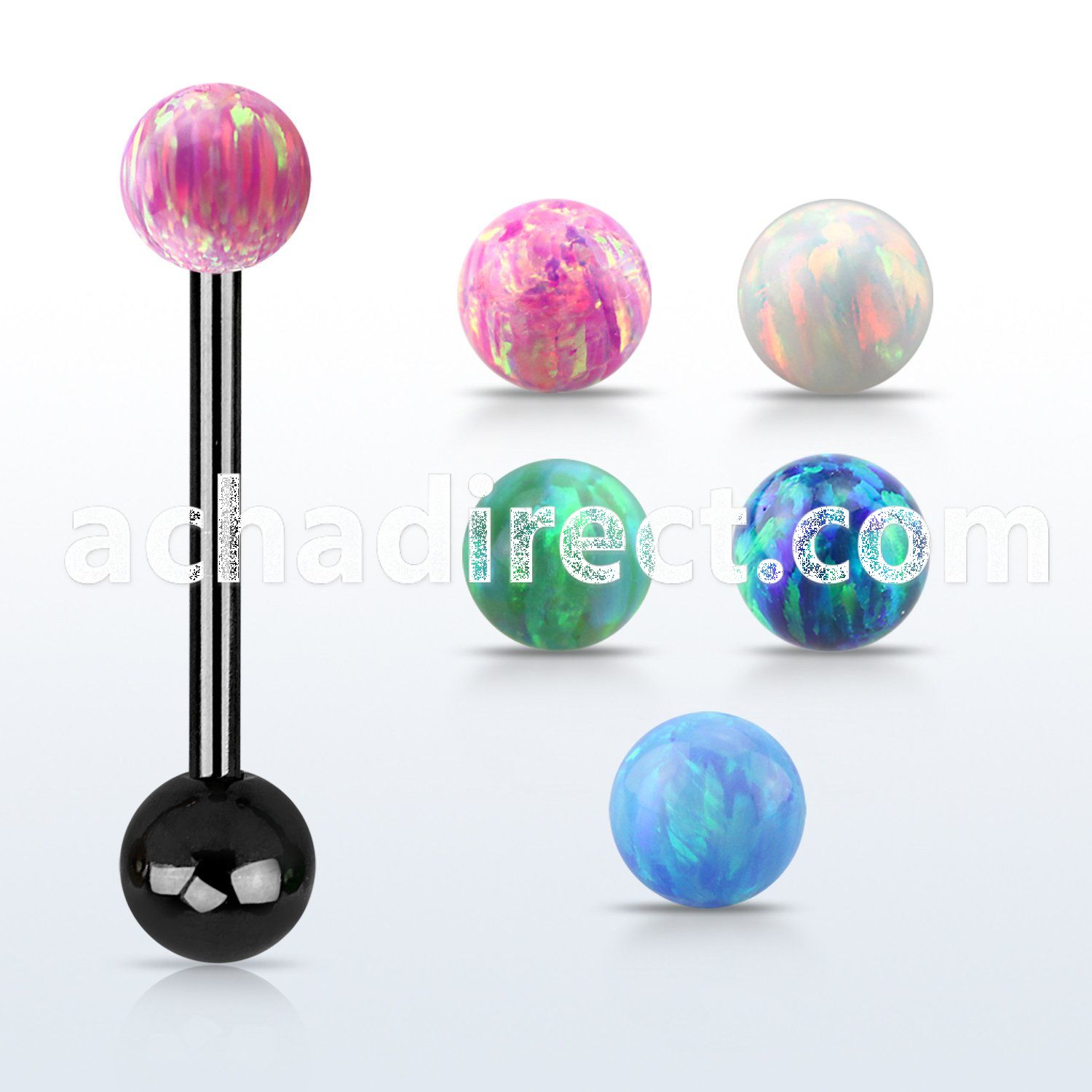 bbtop5 anodized 316l tongue barbell w a 5mm synthetic opal ball