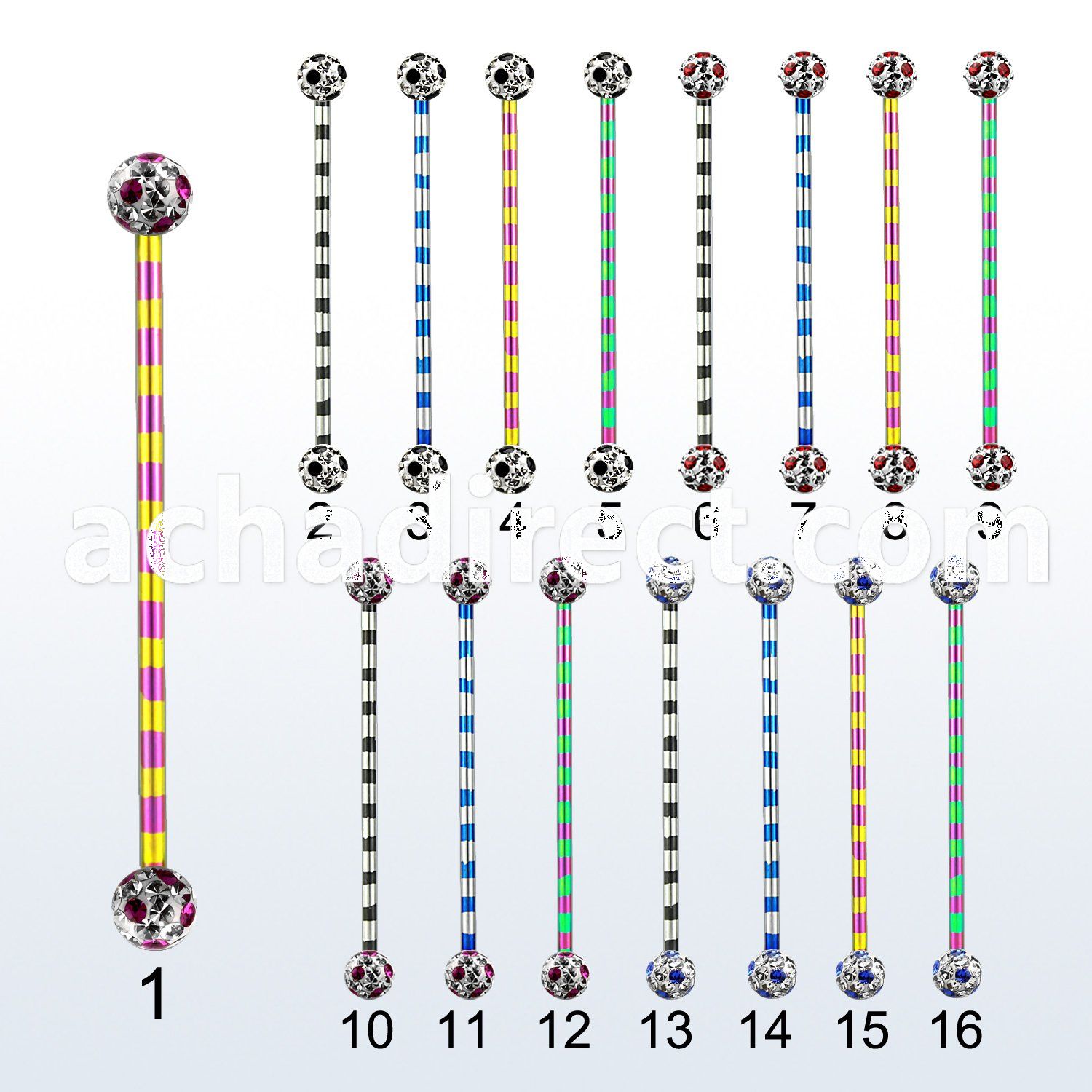 bbtrfr5a zebra striped pvd steel barbell w dotted ferido ball