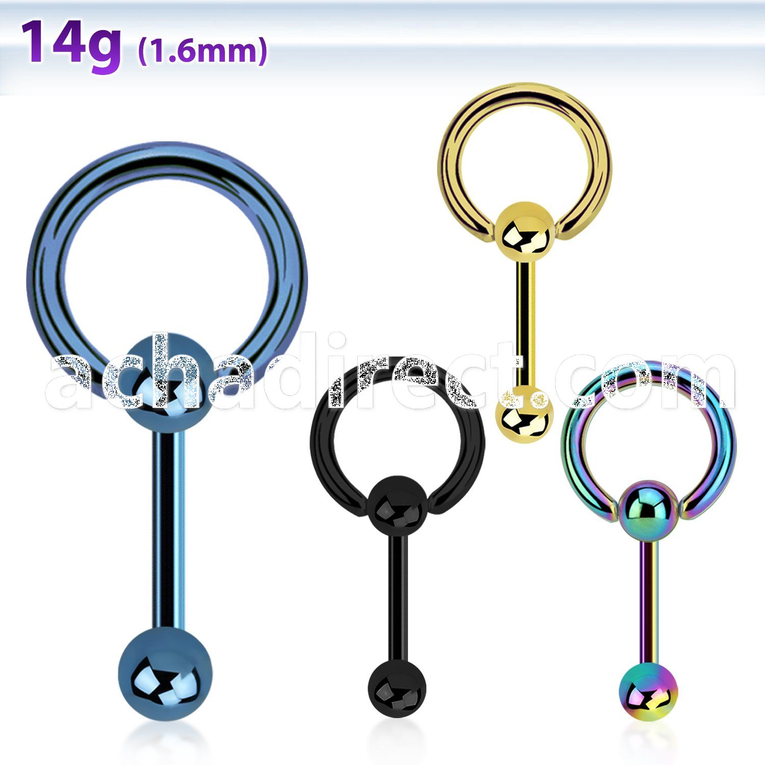 bbtsl anodized 316l steel tongue barbell w ball closure ring