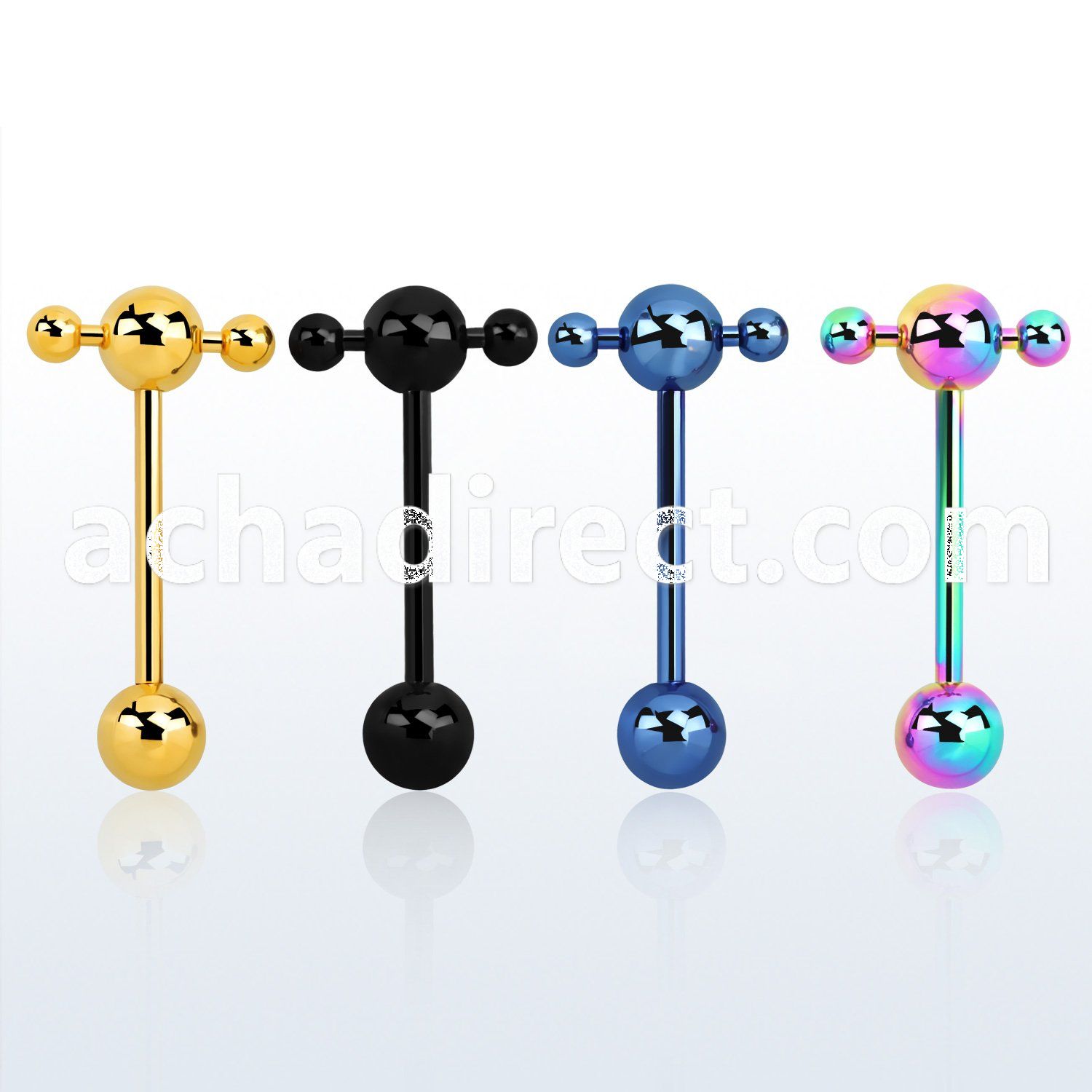 bbtspn anodized 316l steel tongue barbell w spinner bar w balls