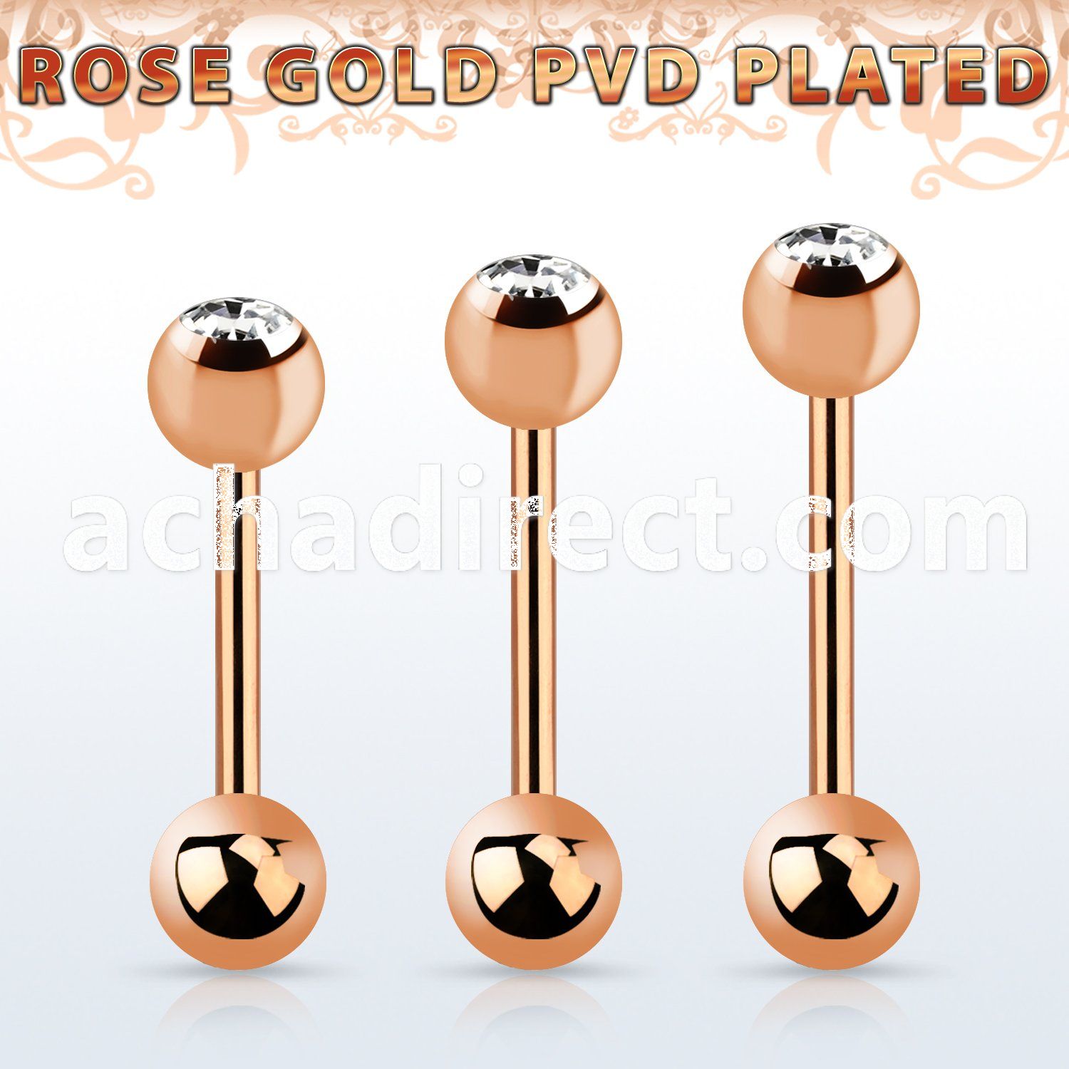 bbttc rose gold steel tongue barbell 6mm bezel set jewel ball