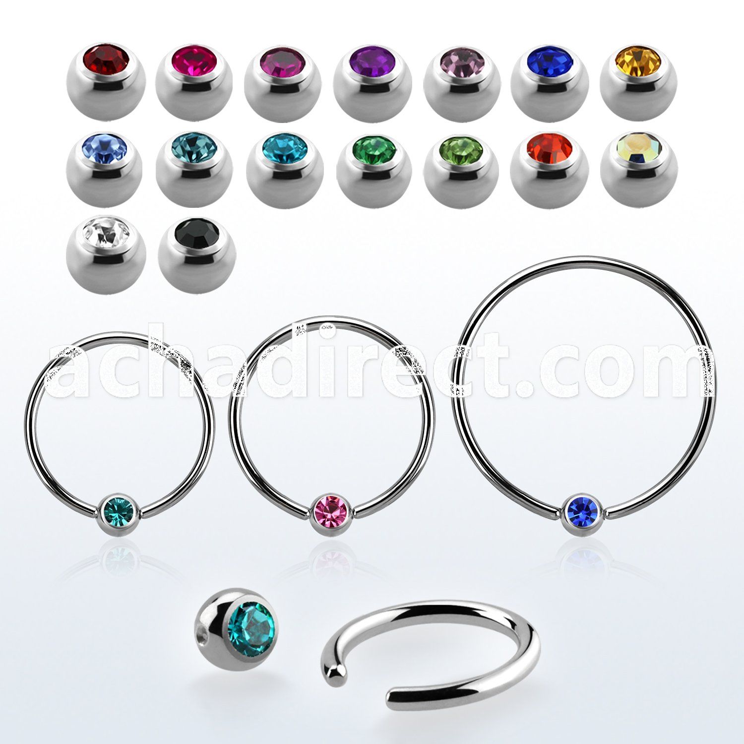 bcec5l xxl steel ball closure ring, 14g w 5mm jewel ball