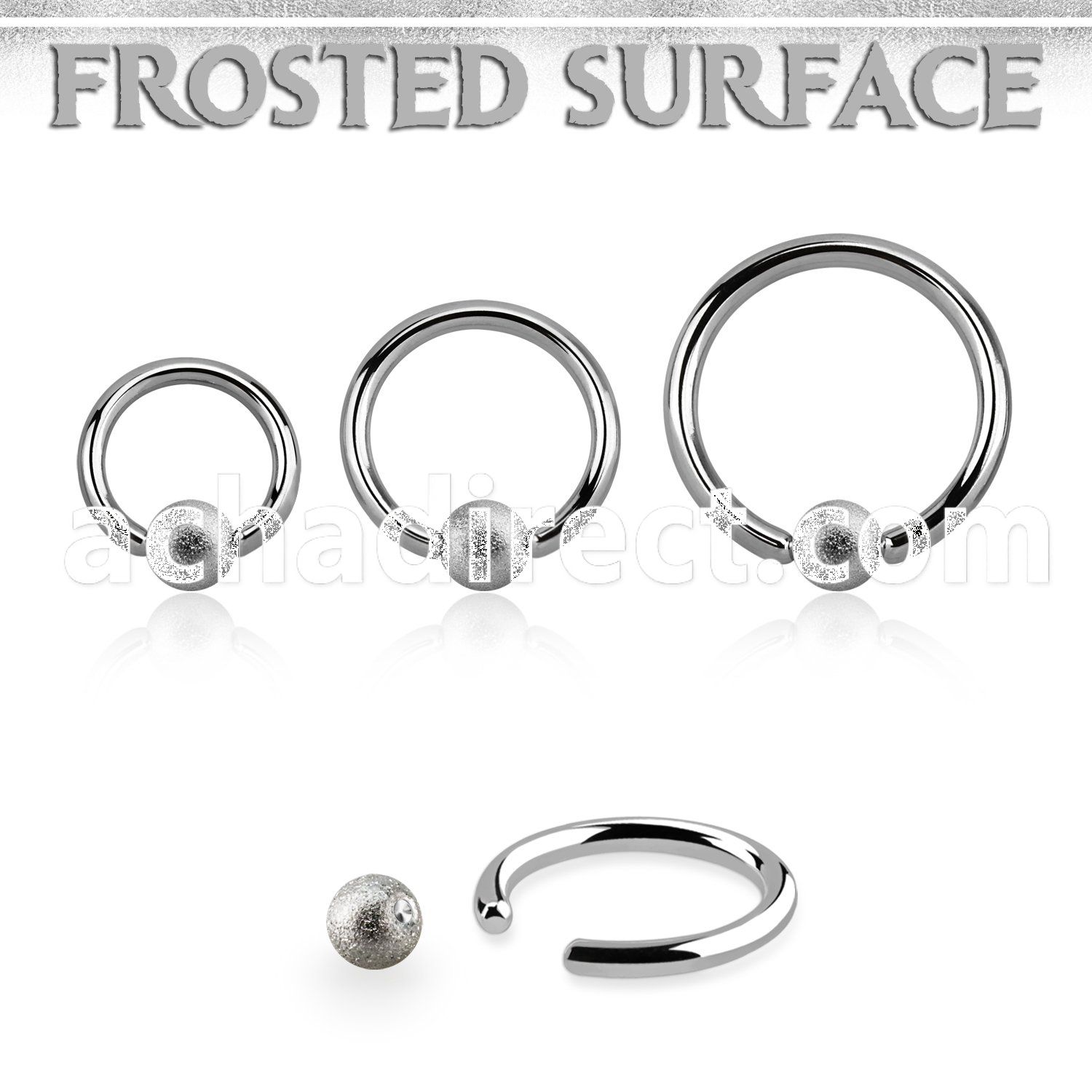 bcr12f5 steel ball closure ring, 12g w a 5mm frosted steel ball