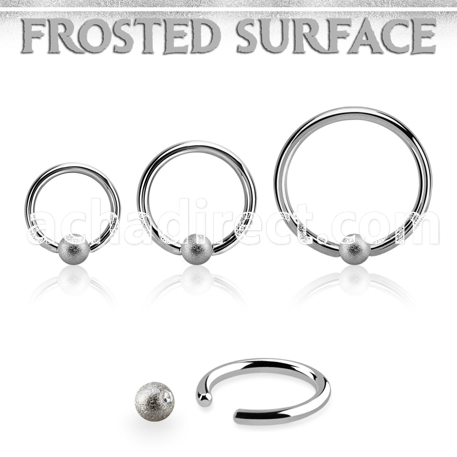 bcr14f4 steel ball closure ring, 14g w 4mm frosted ball