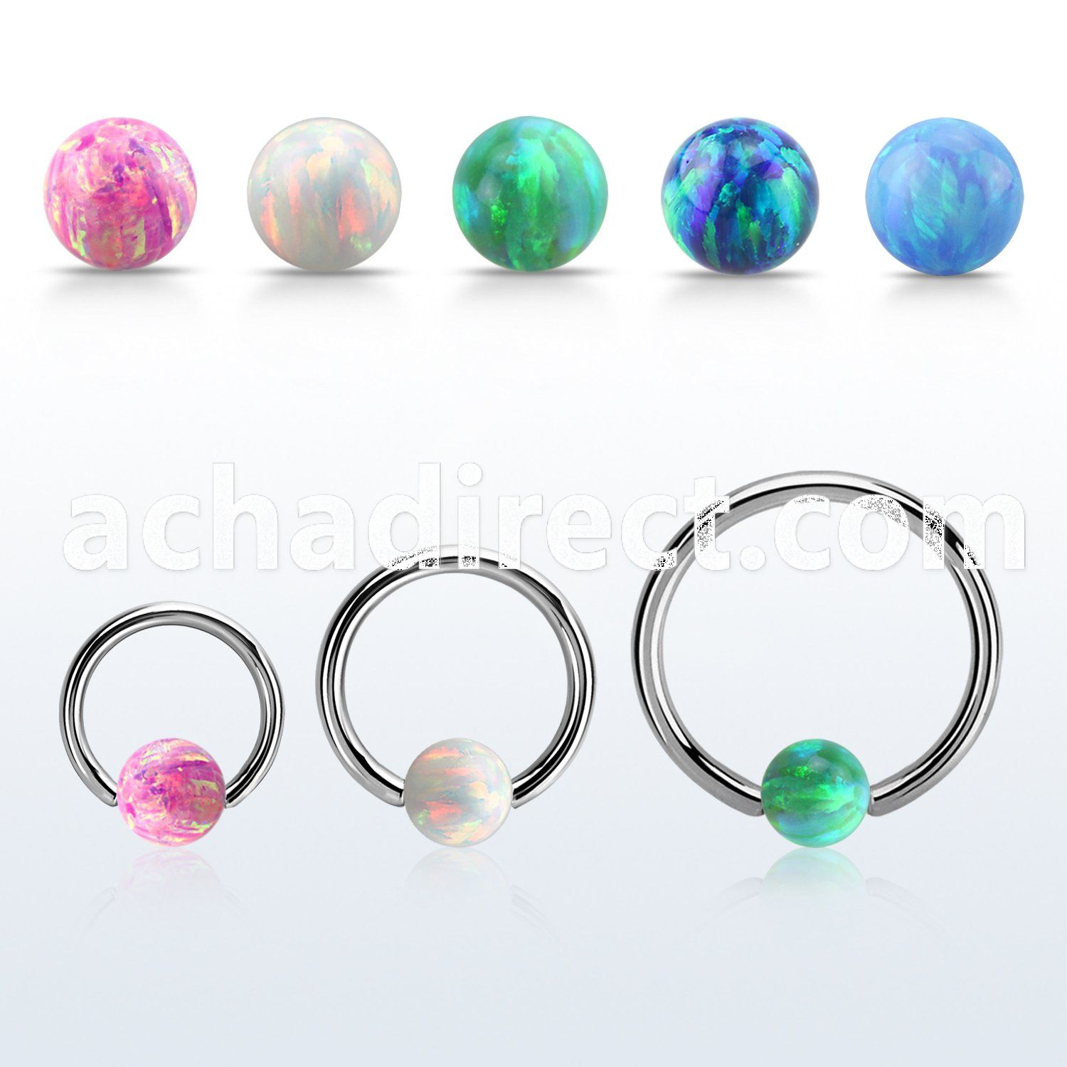 bcr14o5 316l steel ball closure ring 14g 5mm synthetic opal ball