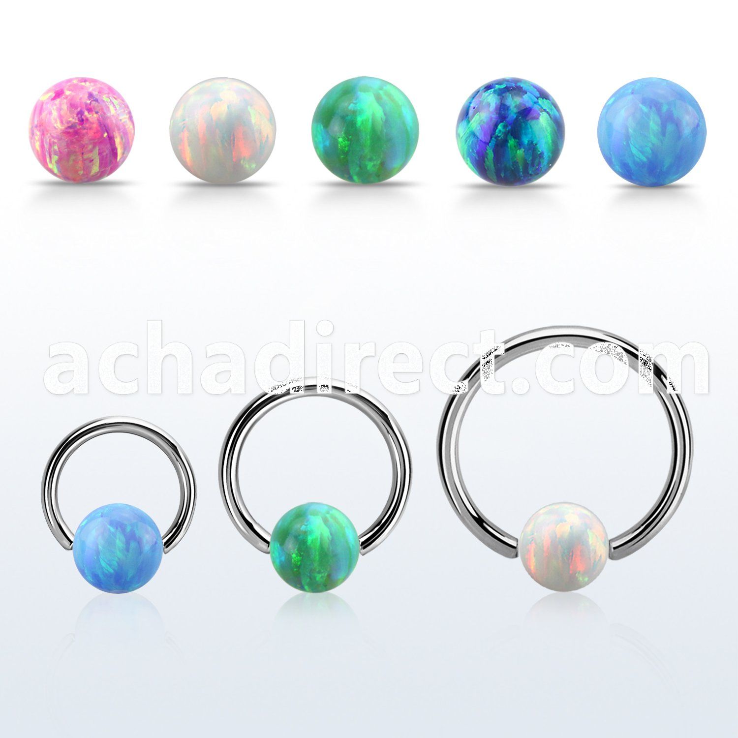 bcr14o6 316l steel ball closure ring 14g 6mm synthetic opal ball