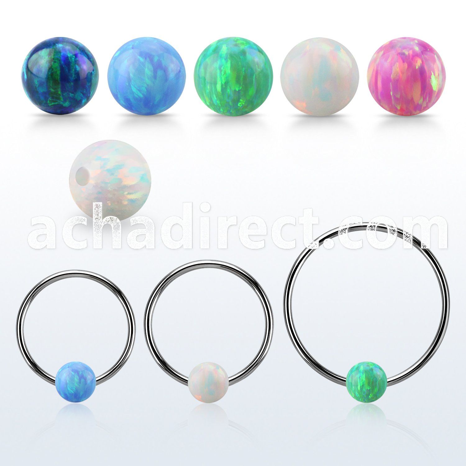 bcr14o6l xxl 316l steel bcr, 14g w 6mm opal closure ball