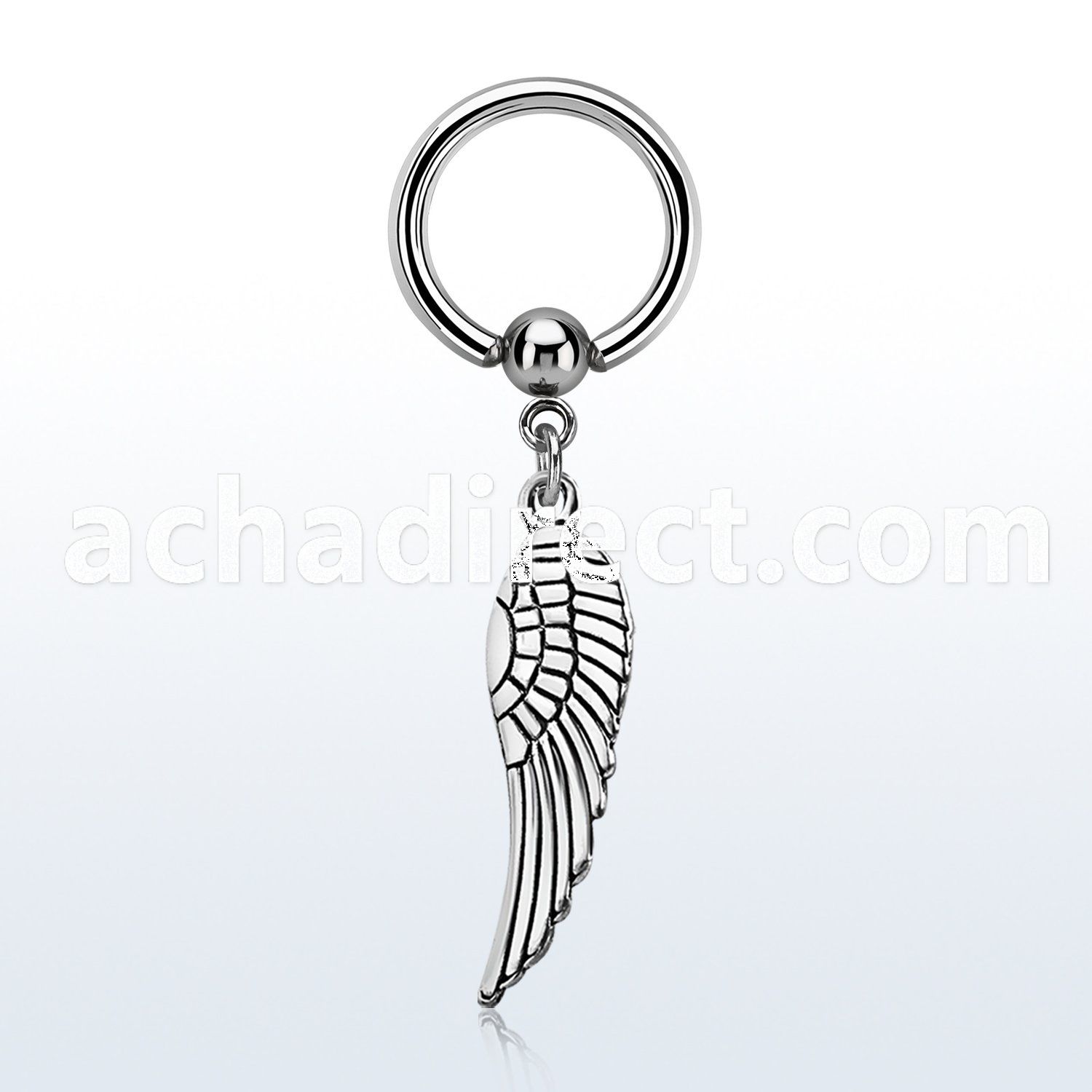 bcrg653 316l steel ball closure ring w dangling plain bird wing 