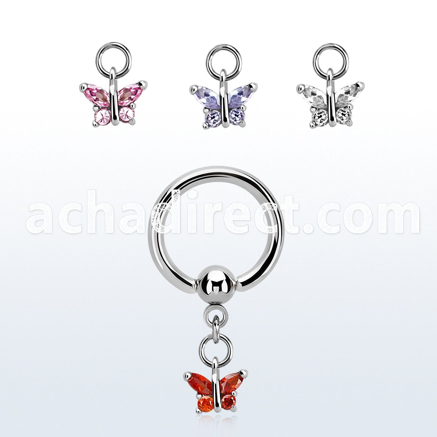bcrgz589 316l steel ball closure ring 1.6mm w dangling butterfly 
