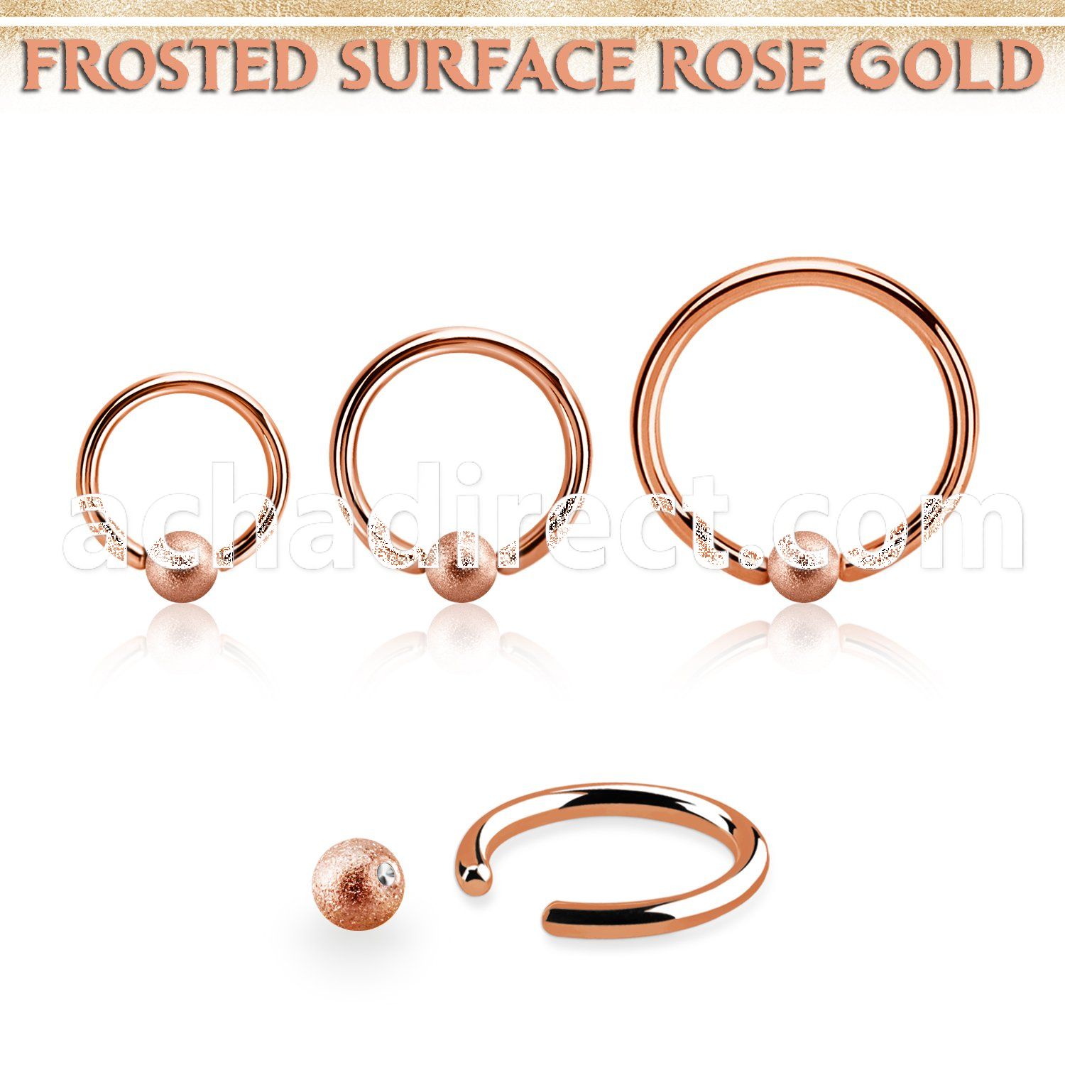 bcrr14f4 rose gold steel ball closure ring, 14g w 4mm frosted ball