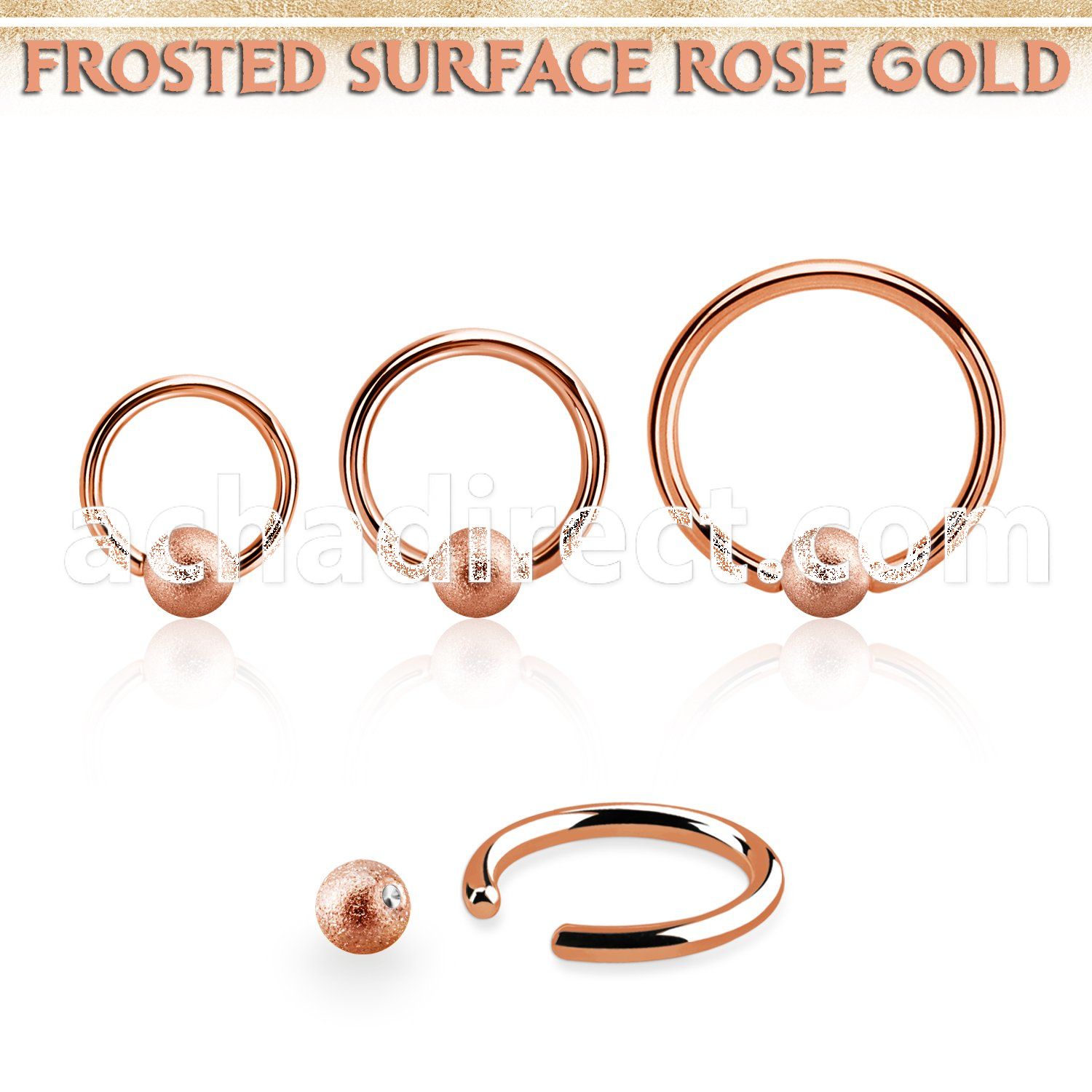bcrr14f5 rose gold steel ball closure ring, 14g w 4mm frosted ball