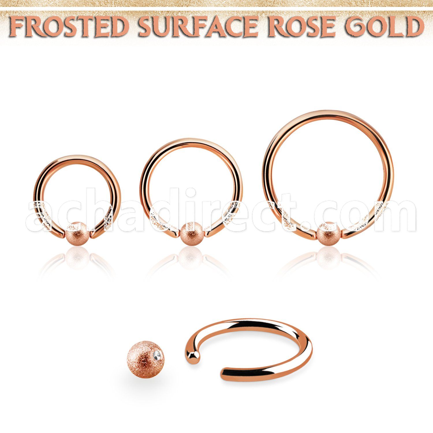 bcrr16f3 rose gold steel ball closure ring, 16g w 3mm frosted ball