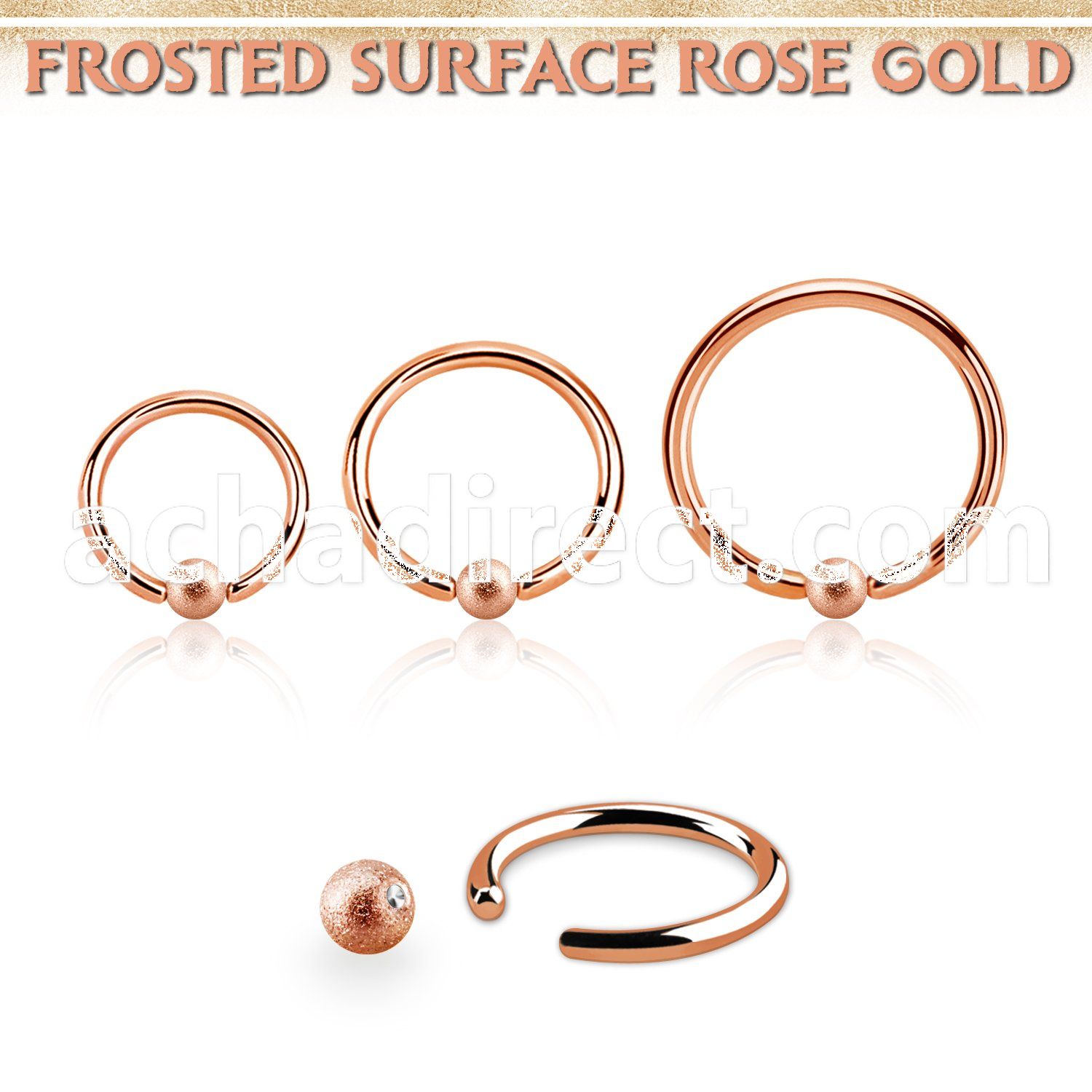 bcrr18f3 rose gold steel ball closure ring 18g  w 3mm frosted ball