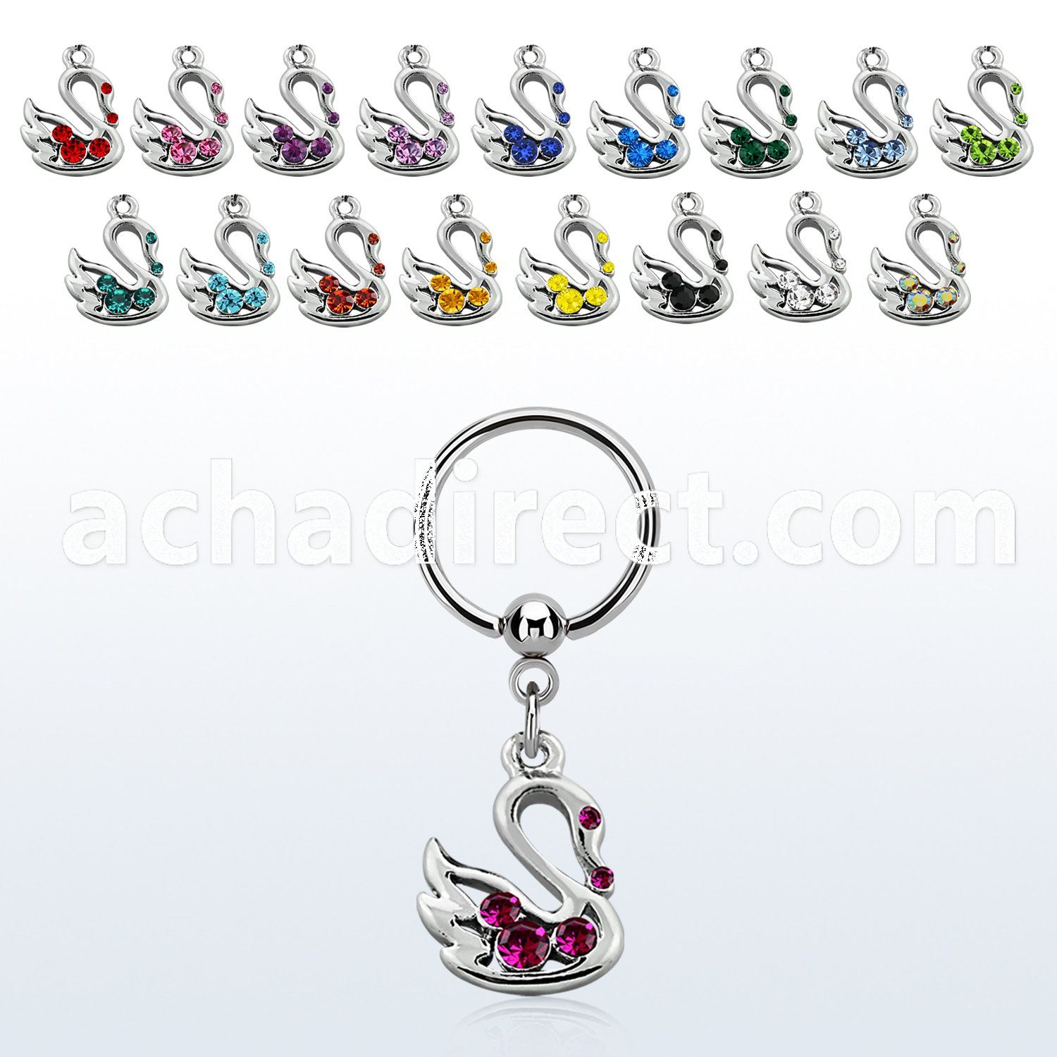 bcrs472 316l steel bcr 1.2mm w a swan with crystals