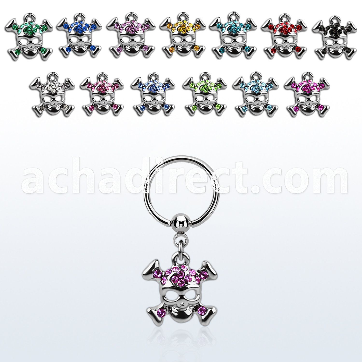 bcrssk4 steel bcr 1.2mm w a crystal studded skull w crossed bone